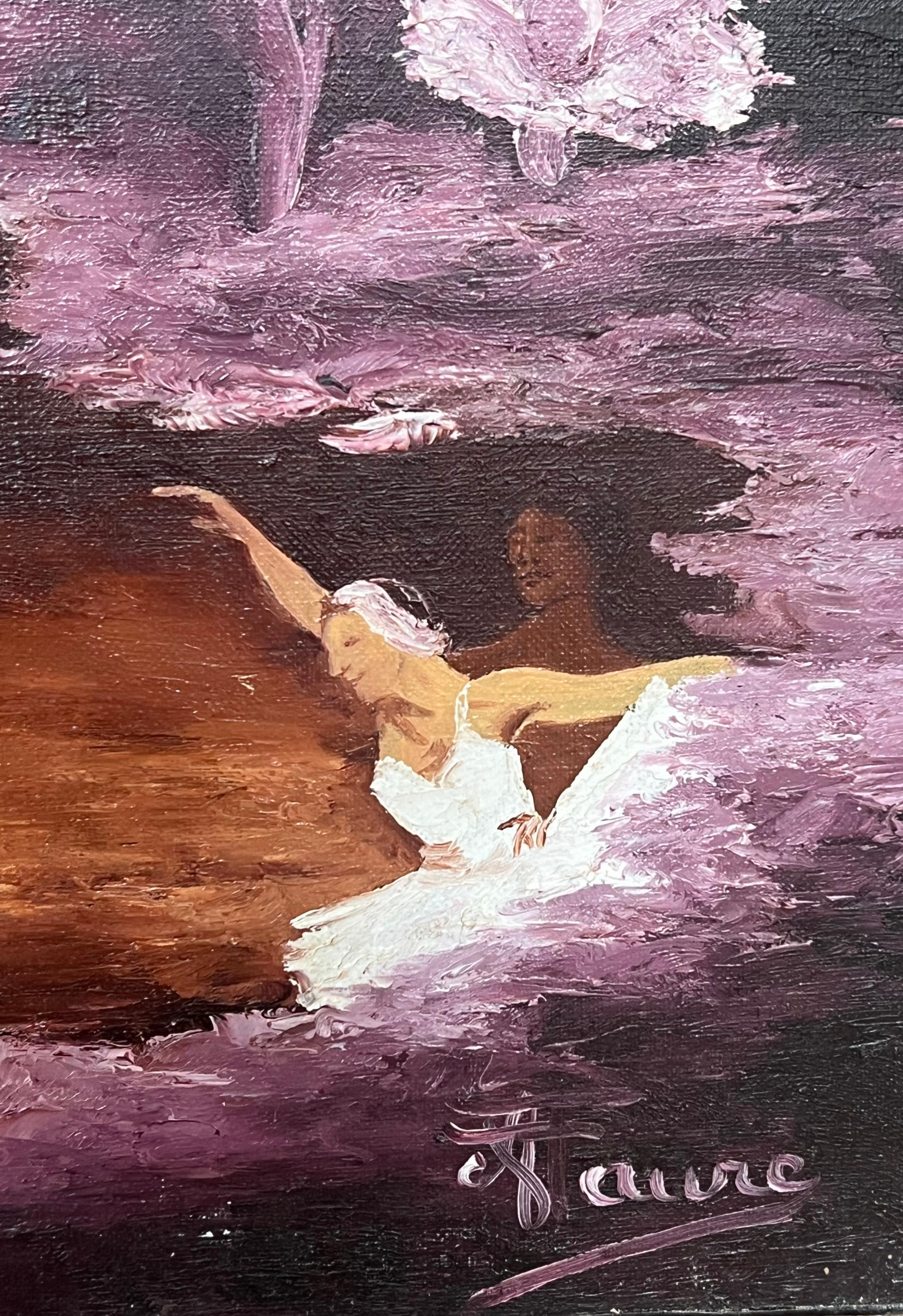 Ballerias tanzend in Bewegung in tiefen lila Tönen, Französisches Ölgemälde, 20. Jahrhundert (Französische Schule), Painting, von Annie Faure