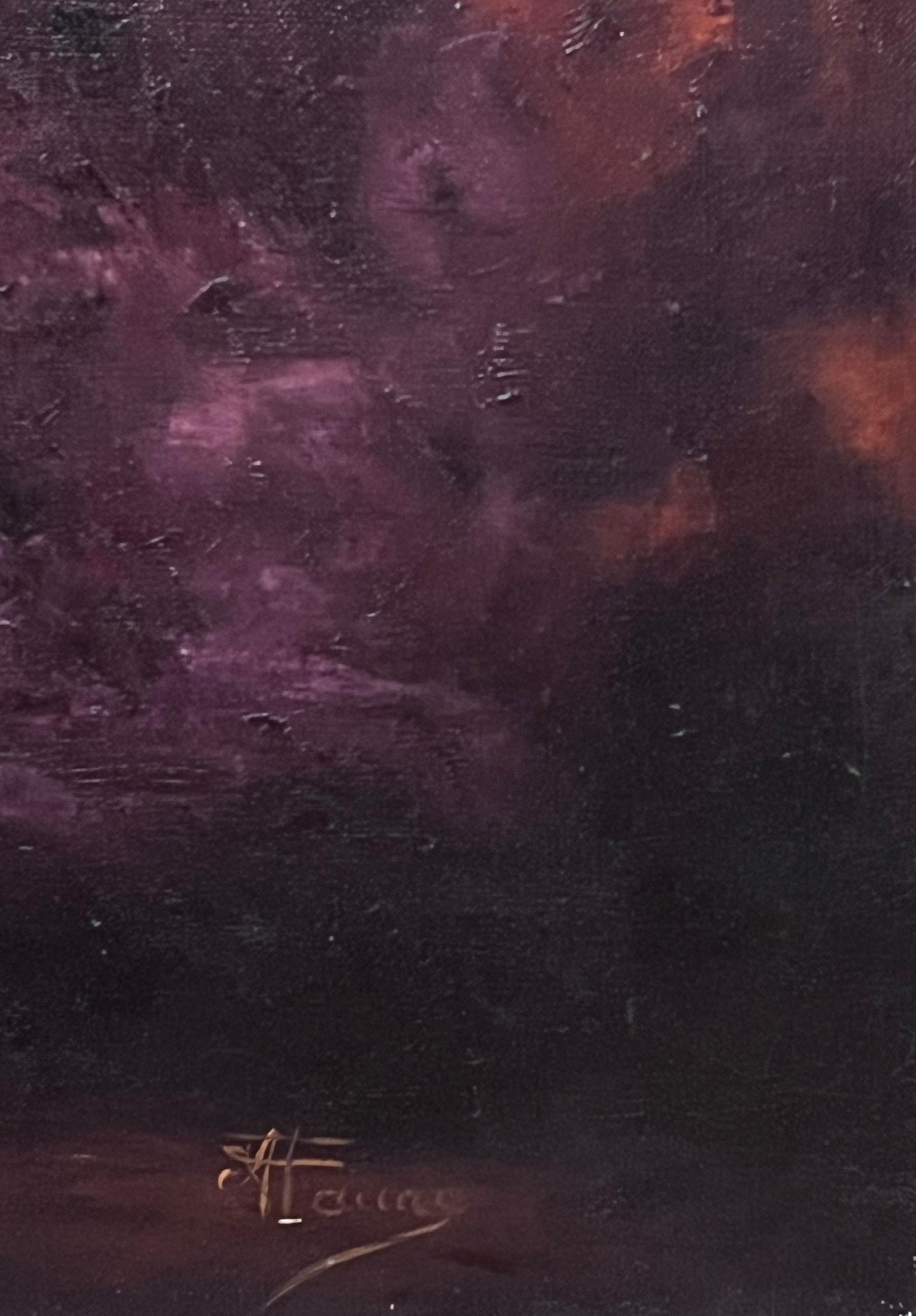 Ballerina, Dancing Up To The Doves, Landschaft, Französisches Ölgemälde des 20. Jahrhunderts (Schwarz), Figurative Painting, von Annie Faure