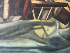 Candle Lit Interior Candle Lit Book Room 20th Century French Oil Painting