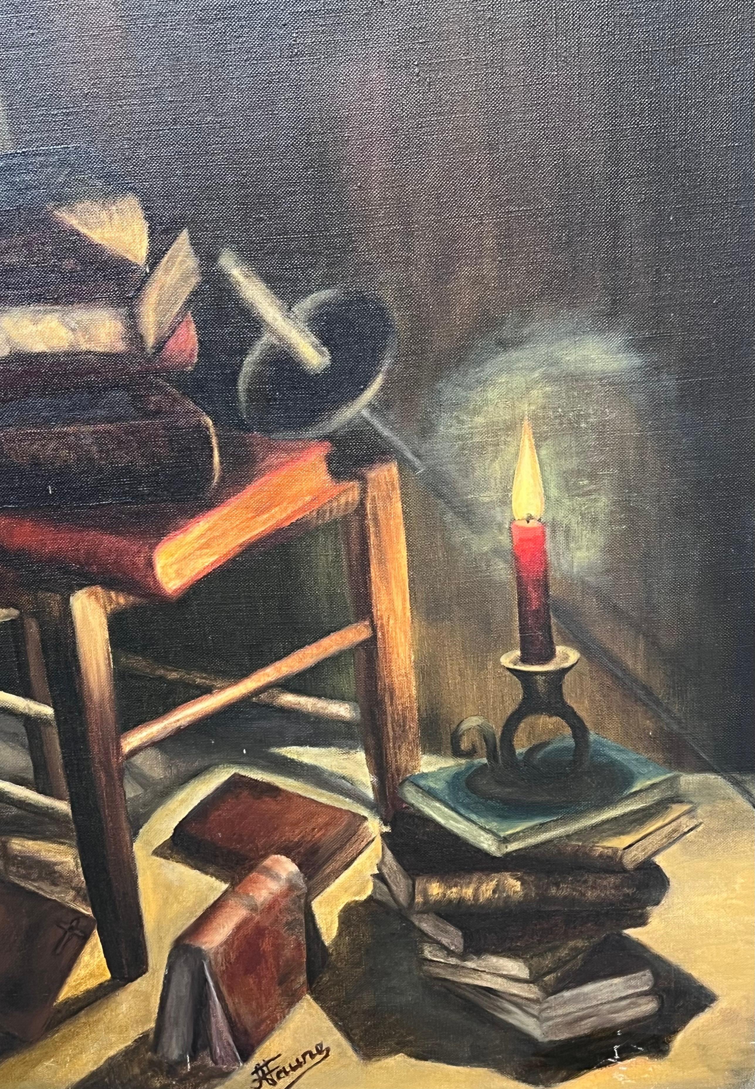Innenraum Stuhlraum
von Annie Faure (Französisch 1940-2021)
signiert untere Ecke
Ölgemälde auf Leinwand, ungerahmt
Größe der Leinwand: 29 x 24 Zoll
Zustand: insgesamt sehr gut, kleinere Oberflächenabschürfungen durch frühere Lagerung
Herkunft: aus