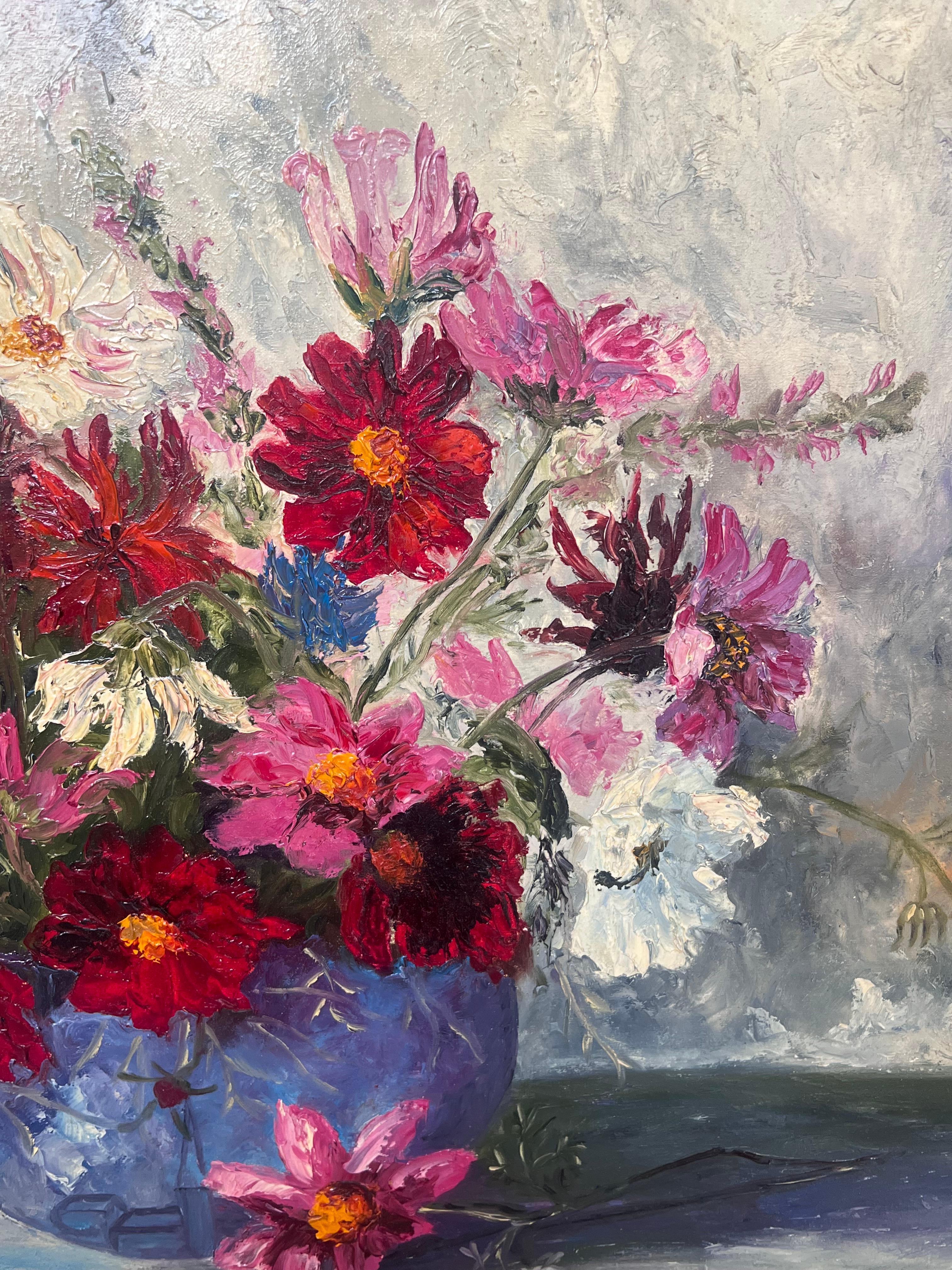 Fleurs sauvages colorées
d'Annie Faure (française 1940-2021)
signé en dans le coin inférieur
peinture à l'huile sur toile, non encadrée
taille de la toile : 18 x 21.5 pouces
état : très bon dans l'ensemble, légères éraflures de surface dues à un