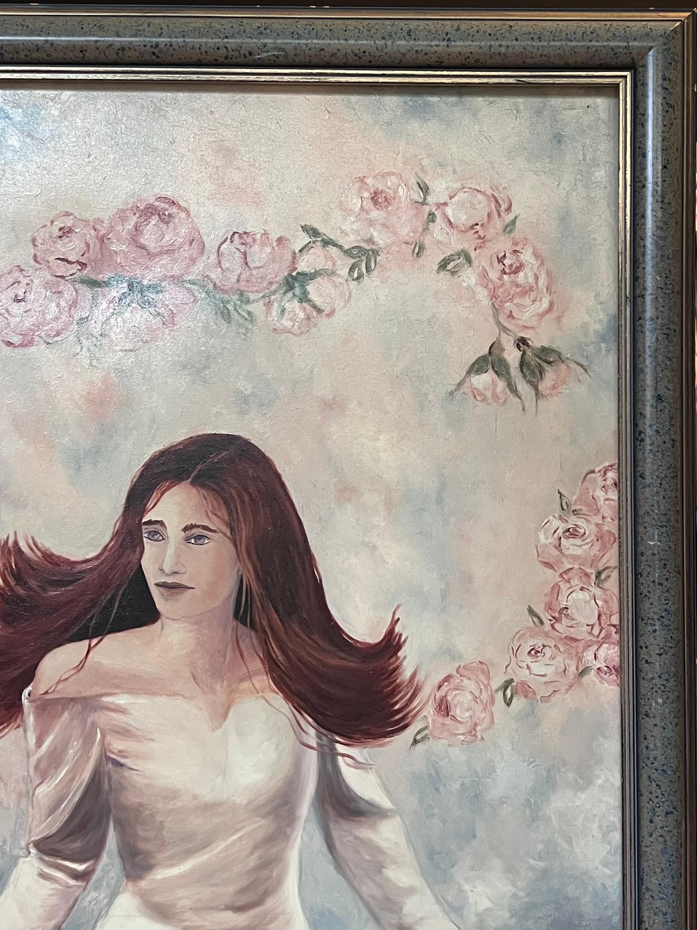 Elegante Braut Barefoot Through The Blossoms, Französisches Ölgemälde des 20. Jahrhunderts (Französische Schule), Painting, von Annie Faure