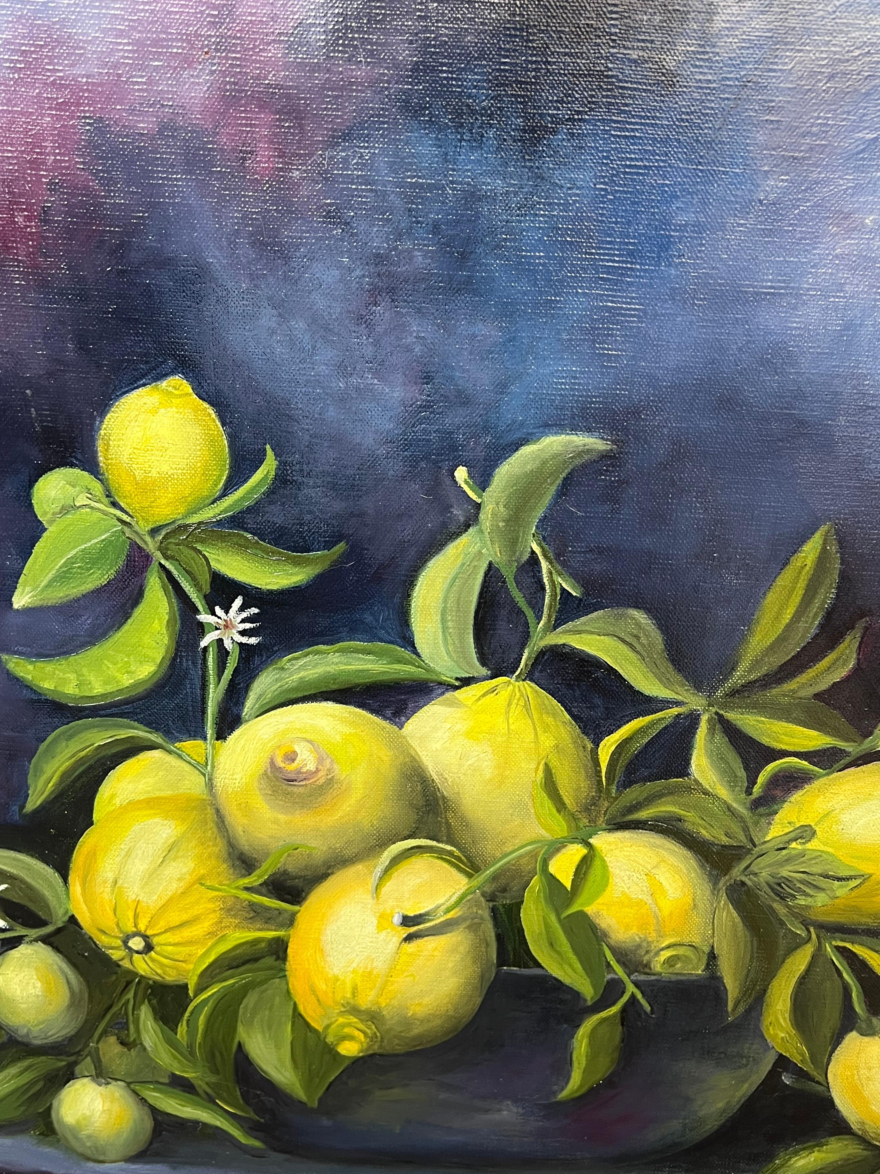 Vignes à citrons
d'Annie Faure (française 1940-2021)
signé en dans le coin inférieur
peinture à l'huile sur toile, non encadrée
taille de la toile : 21 x 21.5 pouces
état : très bon dans l'ensemble, légères éraflures de surface dues à un stockage