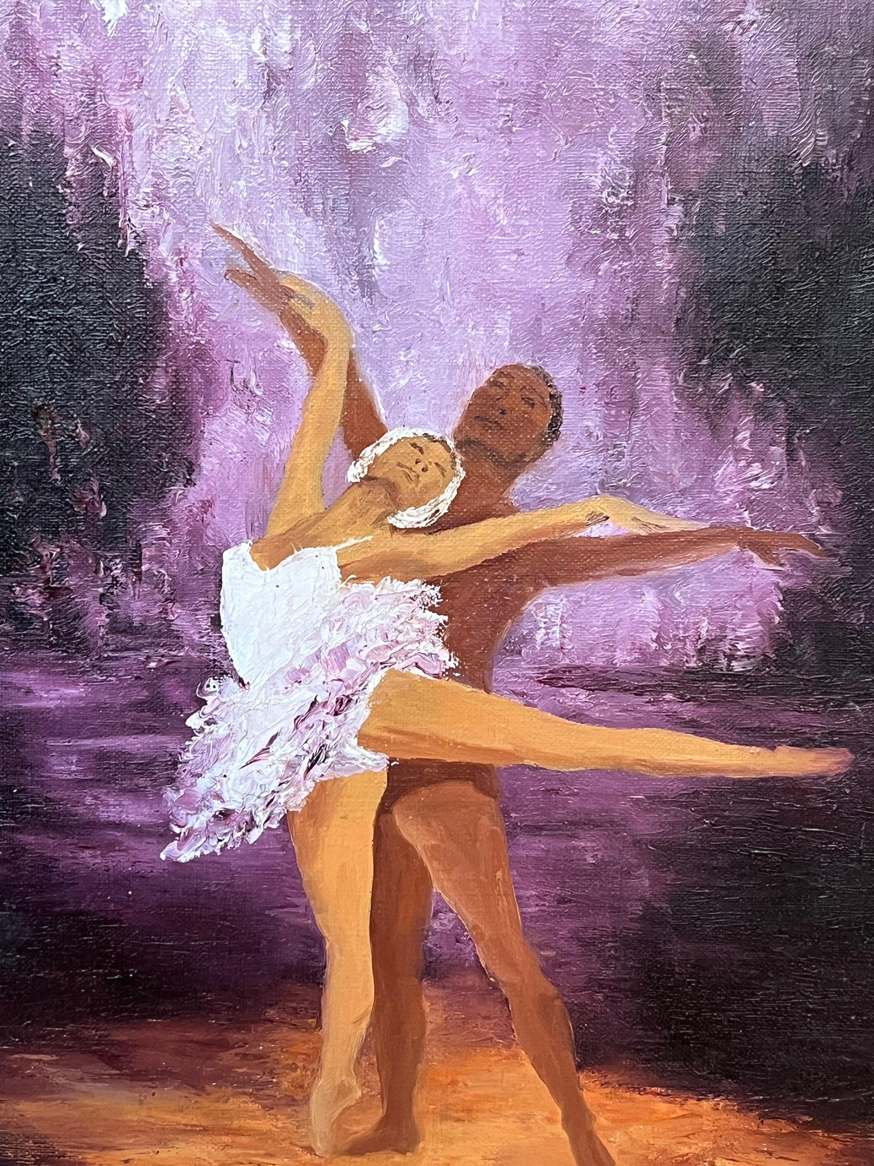 Leidenschaftliches Ballett Duet unter lila Wasserfall, Französisches Ölgemälde, 20. Jahrhundert (Französische Schule), Painting, von Annie Faure