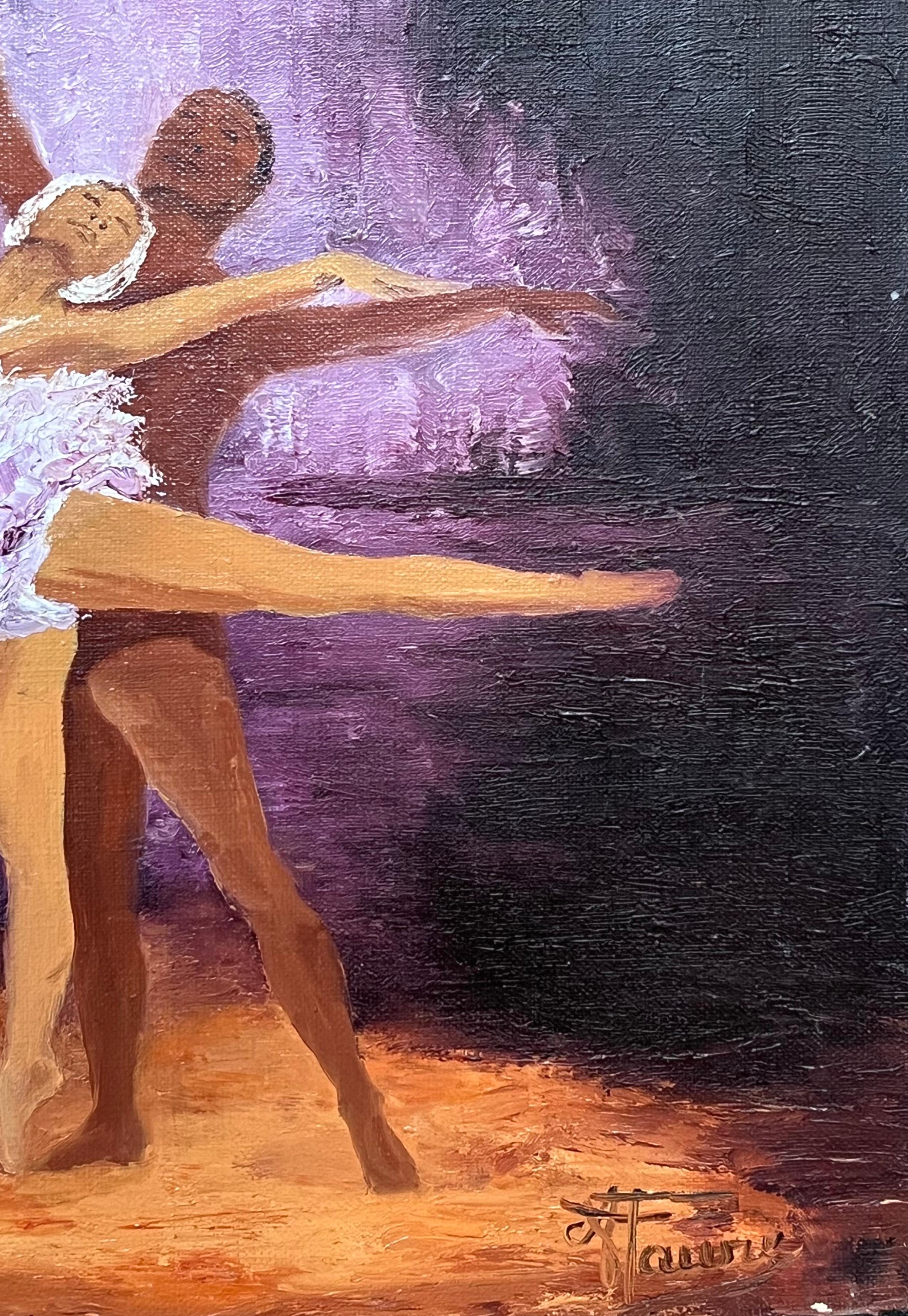Leidenschaftliches Ballett Duet unter lila Wasserfall, Französisches Ölgemälde, 20. Jahrhundert im Angebot 1