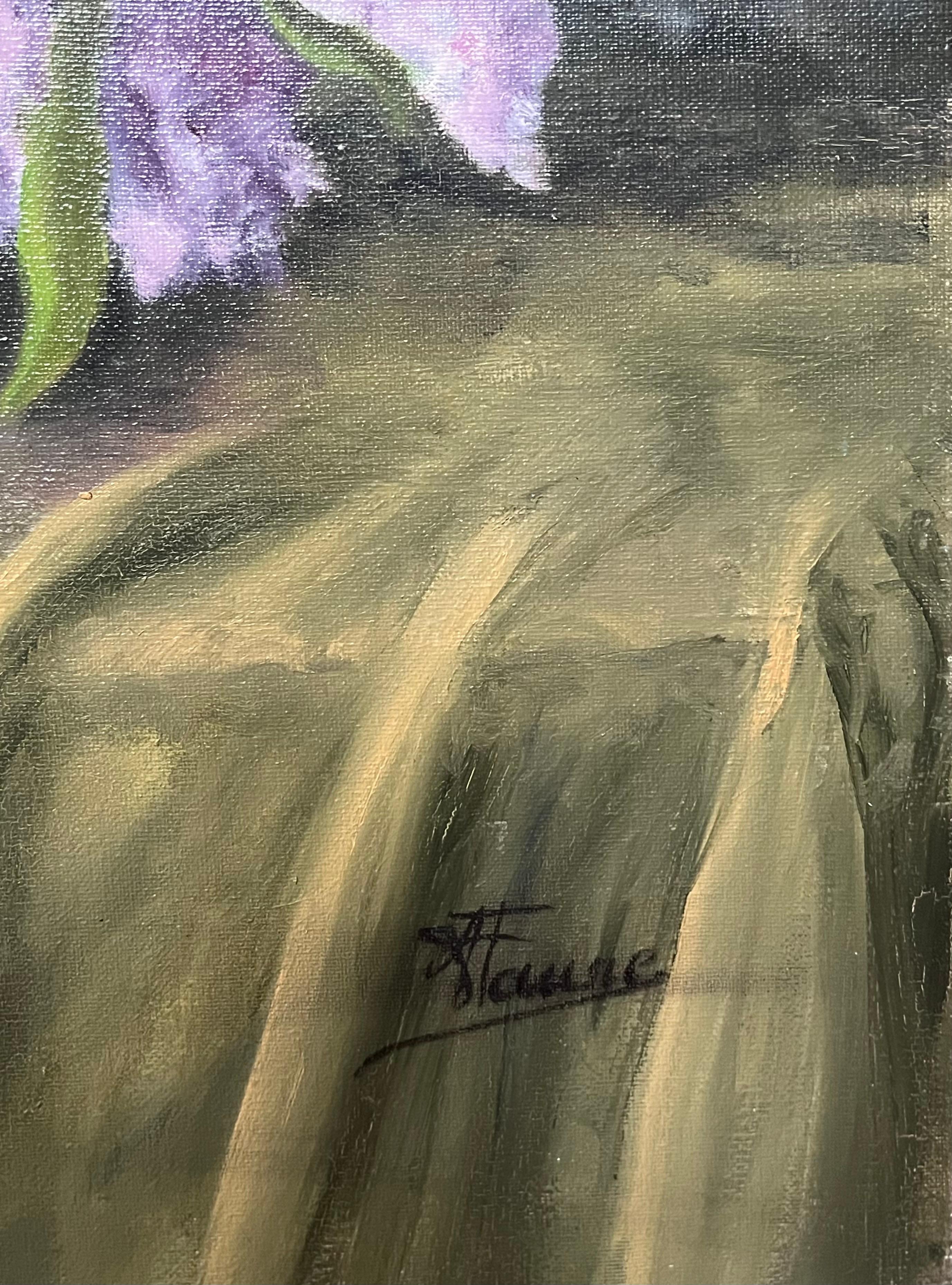 Bouquet di lillà e rose rosa e viola Pittura ad olio francese del XX secolo in vendita 2