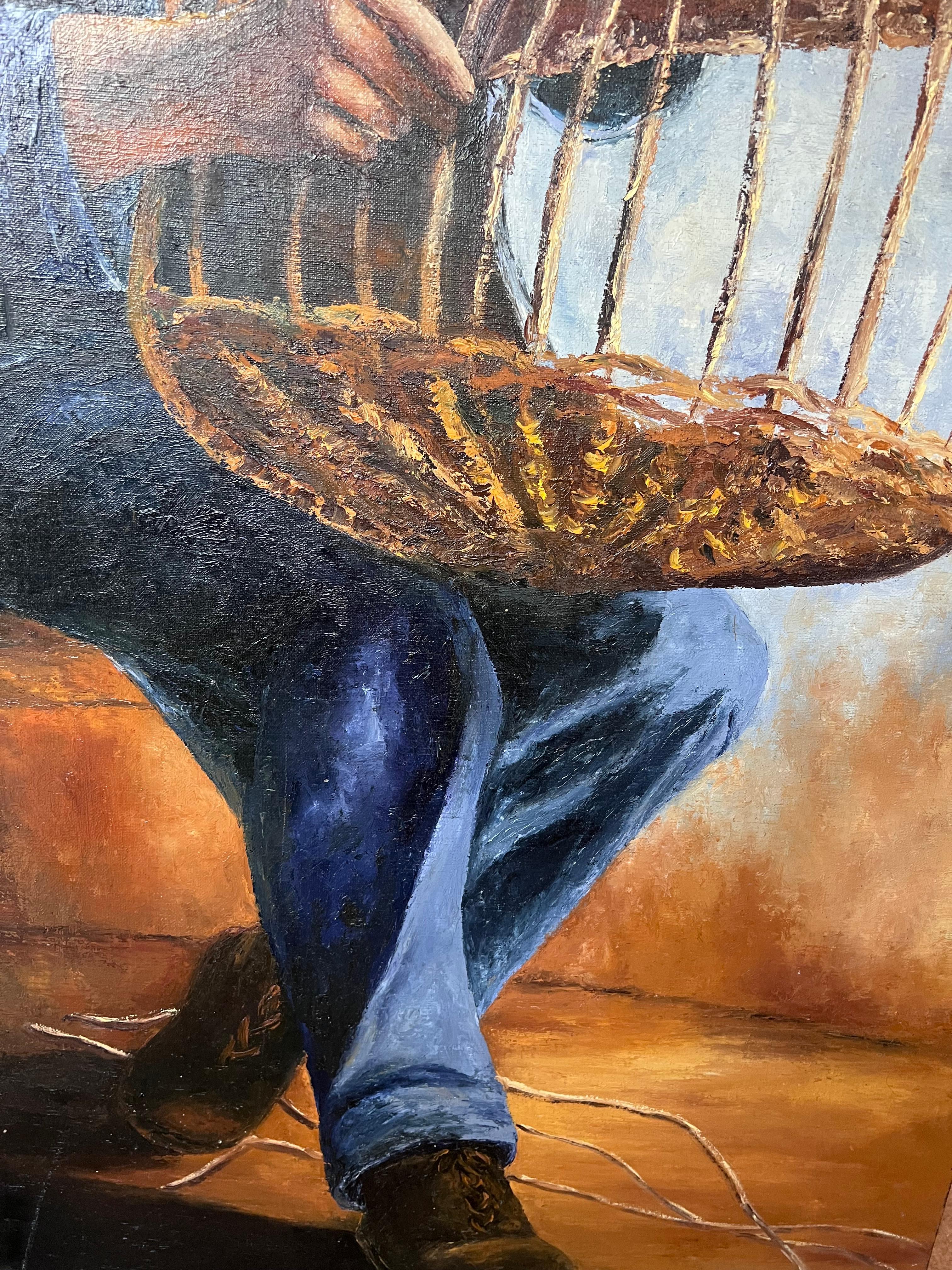 Französisches Ölgemälde eines Fischers und seines Fischenkorb, 20. Jahrhunderts – Painting von Annie Faure