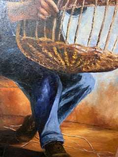 Portrait of a Fisherman and his Fishing Basket 20th Century French Oil Painting