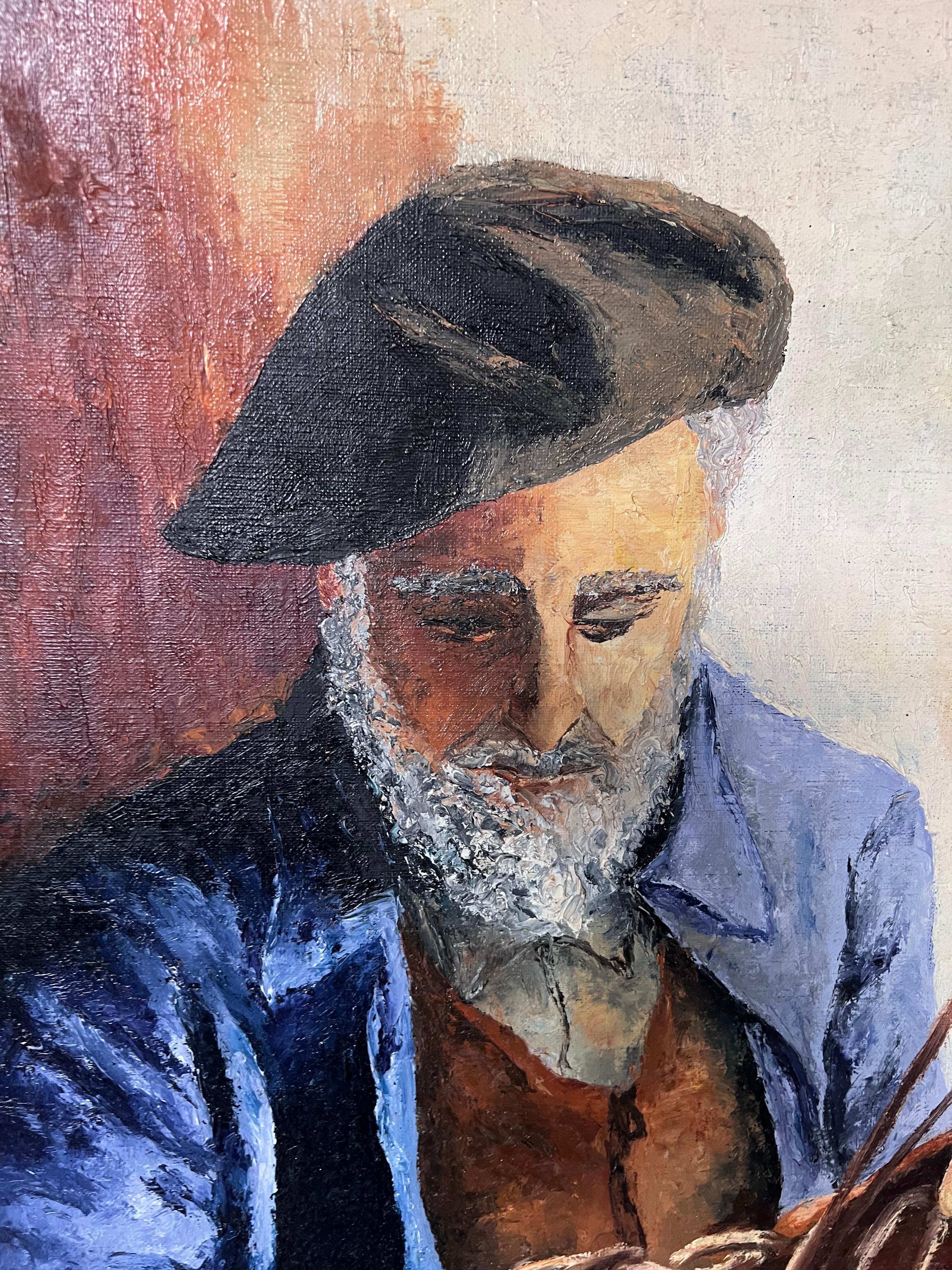 Französisches Ölgemälde eines Fischers und seines Fischenkorb, 20. Jahrhunderts (Braun), Portrait Painting, von Annie Faure