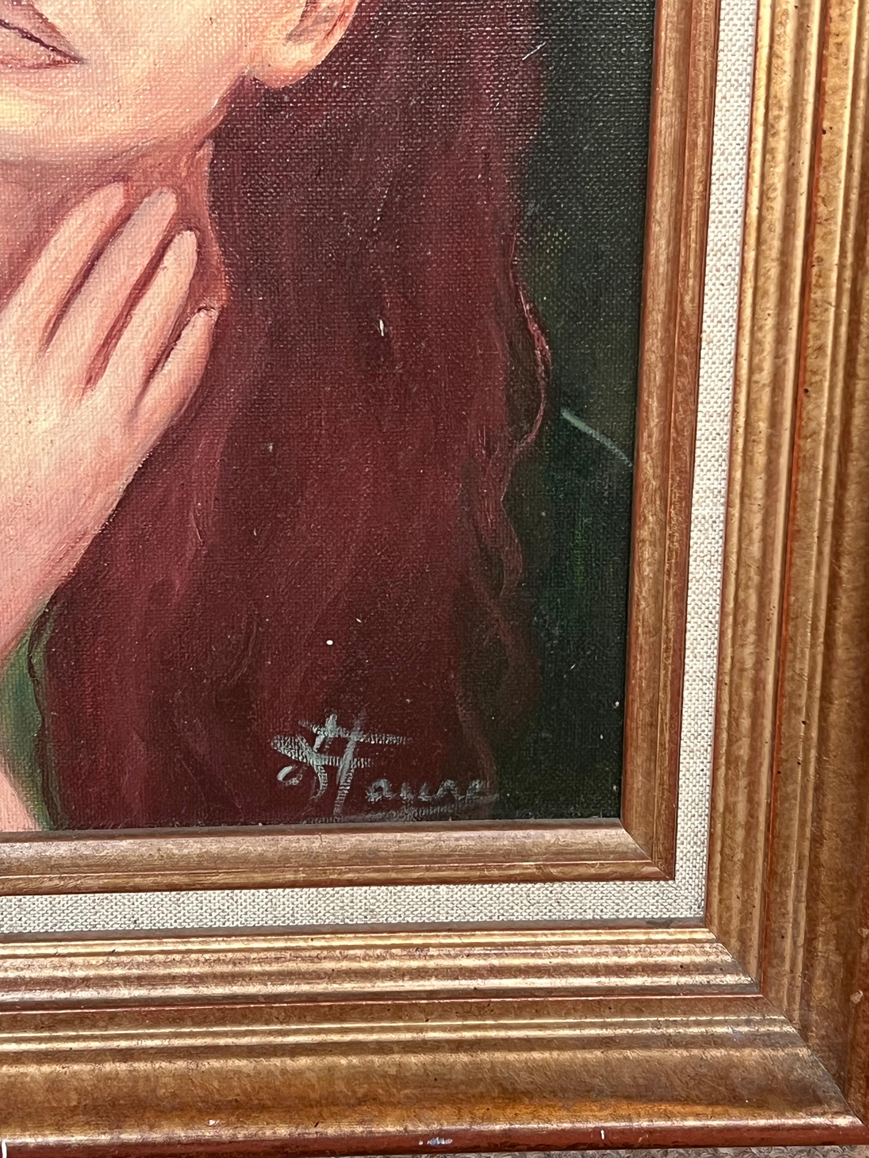 Dame regardée
d'Annie Faure (française 1940-2021)
signé en dans le coin inférieur
peinture à l'huile sur toile, encadrée
encadré : 18.5 x 15.5 pouces
taille de la toile : 13.5 x 10.5 pouces
état : très bon dans l'ensemble, légères éraflures de