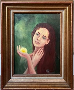 Portrait of a Gazed Lady Holding a Glowing Crystal in a Green Setting French
