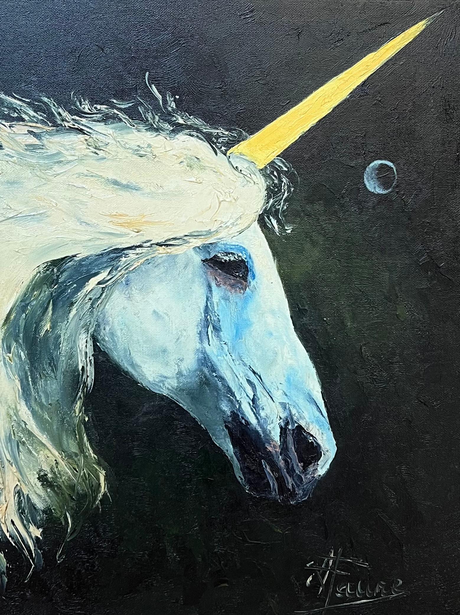 Porträt eines Majestätsblauen Einhorns mit goldenem Horn, gerahmt, 20. Jahrhundert im Angebot 2