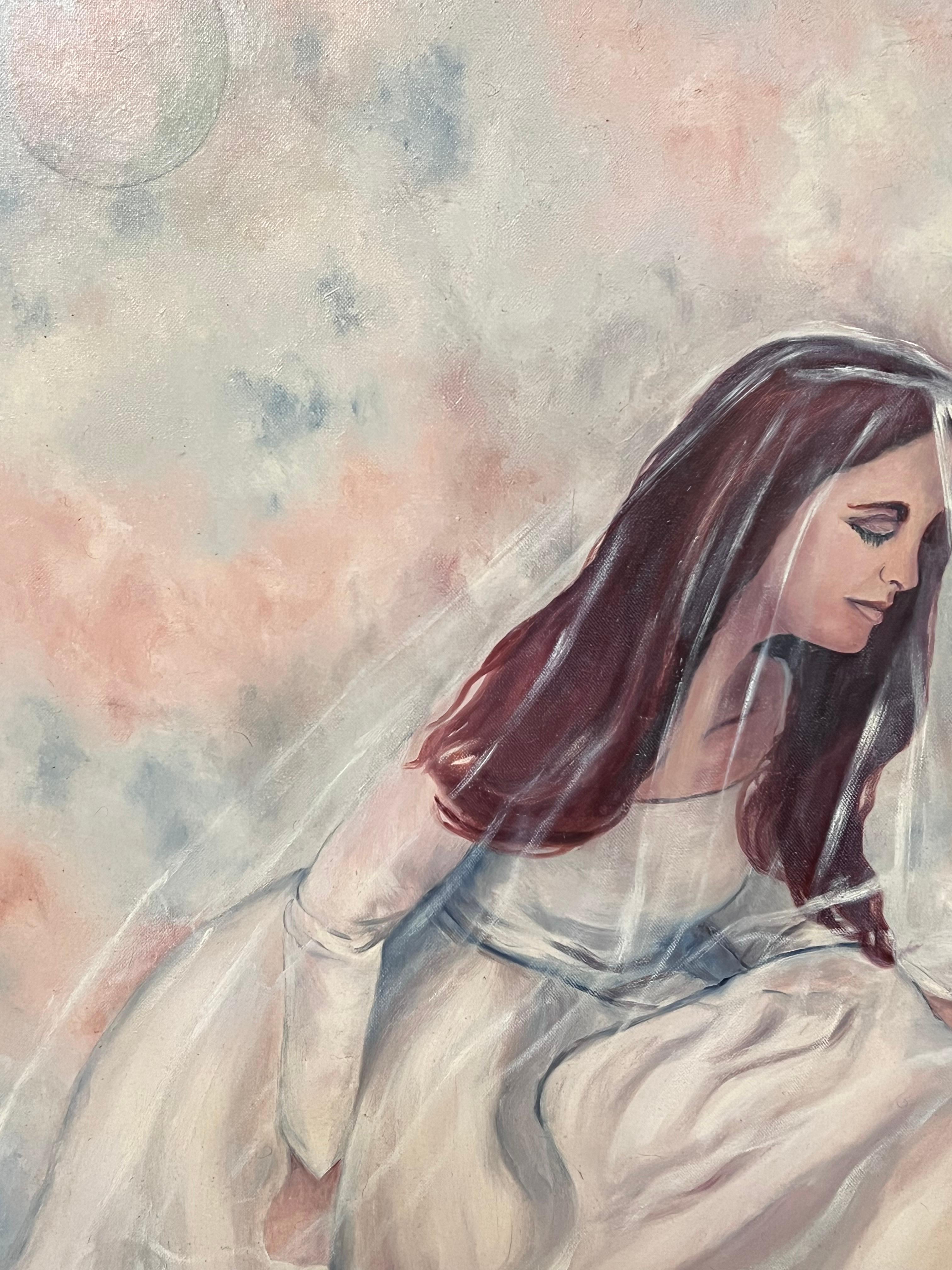 Porträt einer jungen Dame in Hochzeitskleid Großes französisches Ölgemälde des 20. Jahrhunderts (Französische Schule), Painting, von Annie Faure