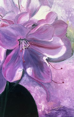 Purple Rhododendrons Flower Heads Still Life 20th Century French Oil Painting
