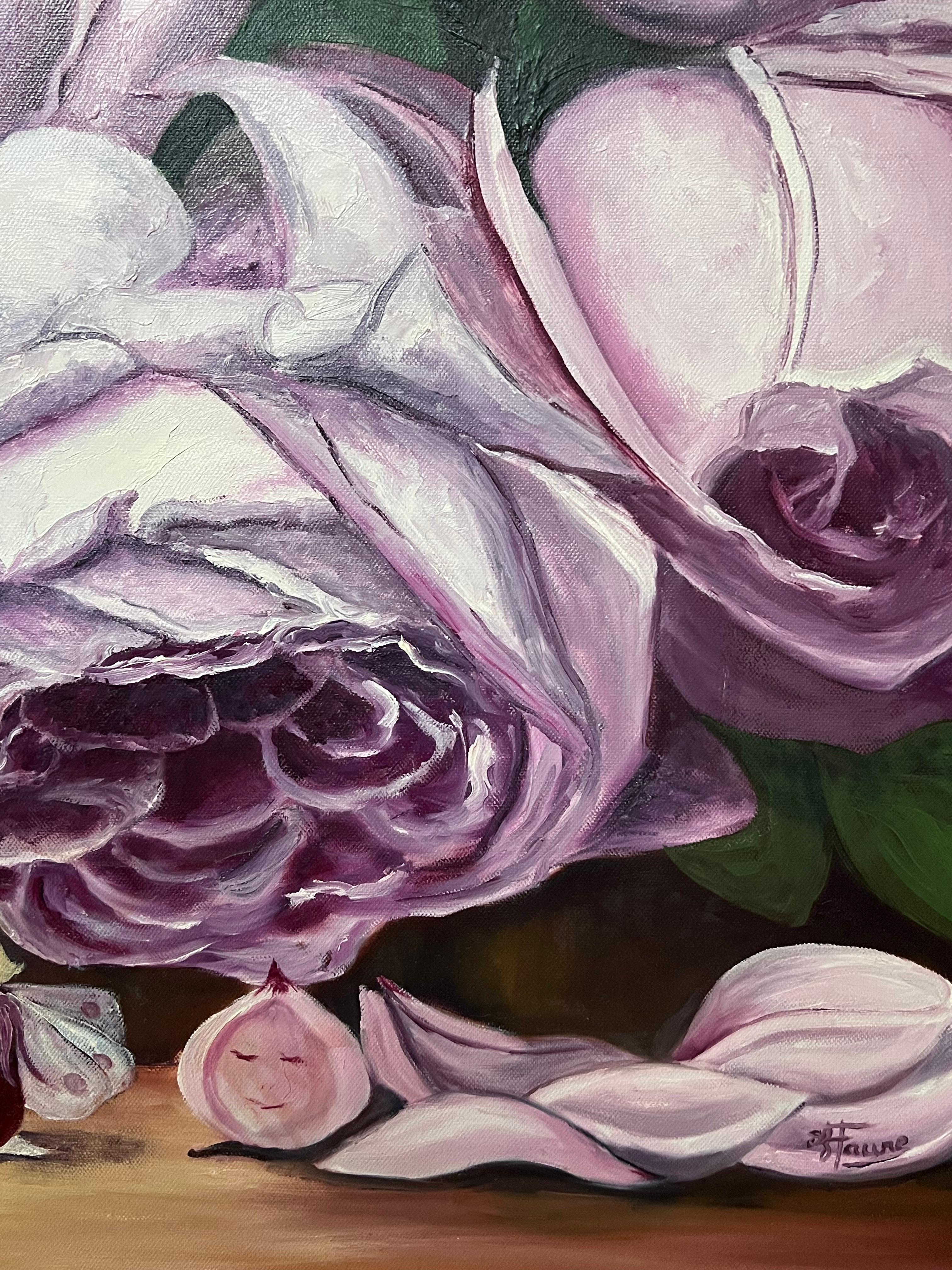 Tiny Dancers and Fairies in The Blooming Pink Roses, großes Ölgemälde im Angebot 5