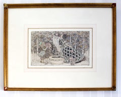 Antique Annie French Watercolor and Pen and Ink Romantic Belle Époque Figurative Mother