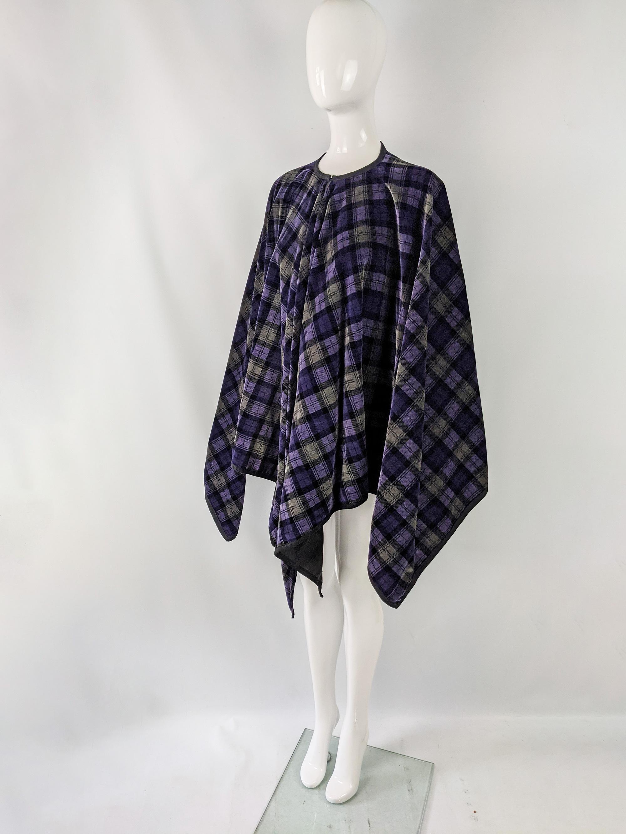 Black Annie Gough Vintage 1970s Tartan Check Velvet Cloak Cape