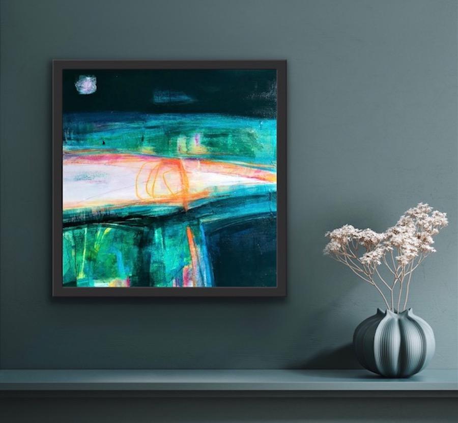 Pink Moon - Blue Abstract Painting by Annie Green 
