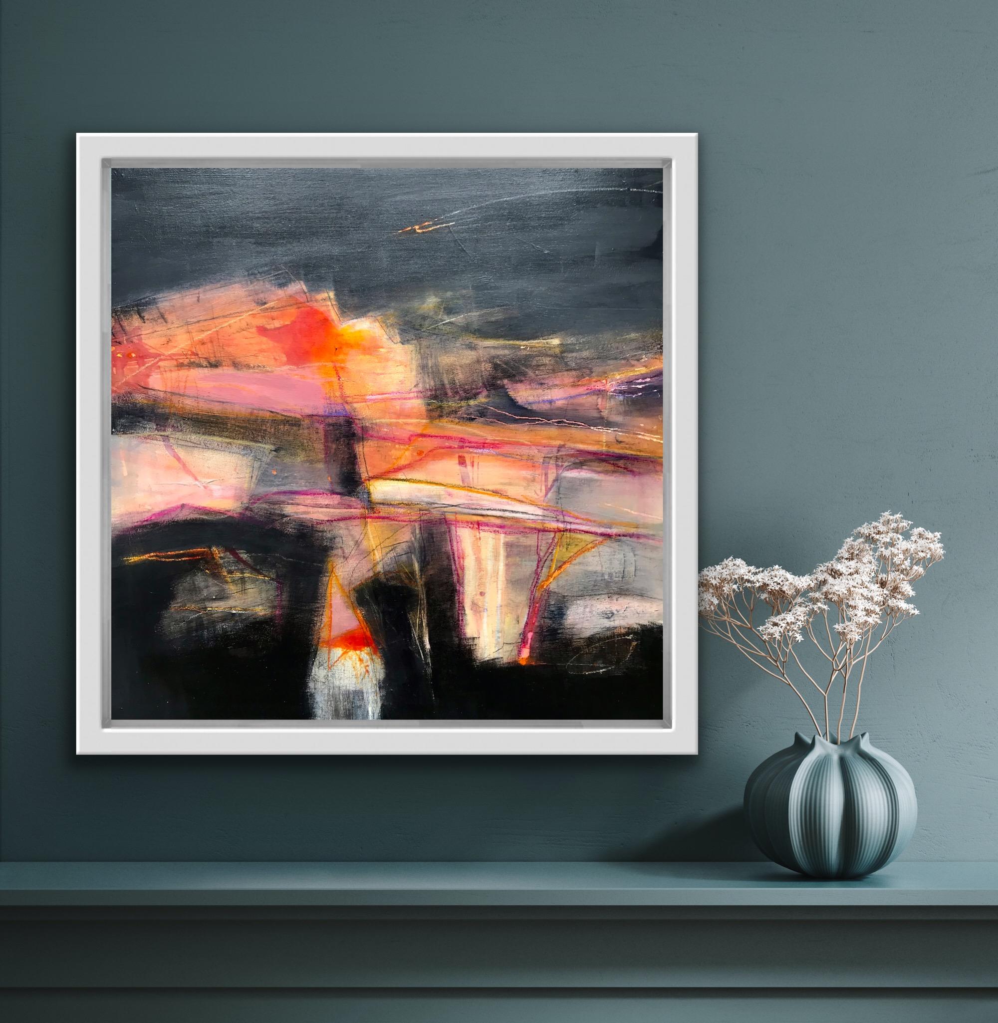 Il bacio di fuoco del sole - Landscape Painting Nero di Annie Green 