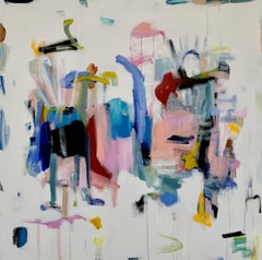 Give Me the Beat von Annie King, Quadratisches abstraktes Gemälde auf Leinwand