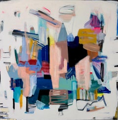 Let's Move On von Annie King, farbenfrohes, großes, quadratisches, abstraktes Gemälde auf Leinwand