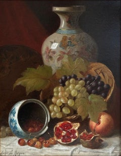 "Nature morte aux cerises et aux raisins" Annie L.A. Morgan, Nature morte académique aux fruits