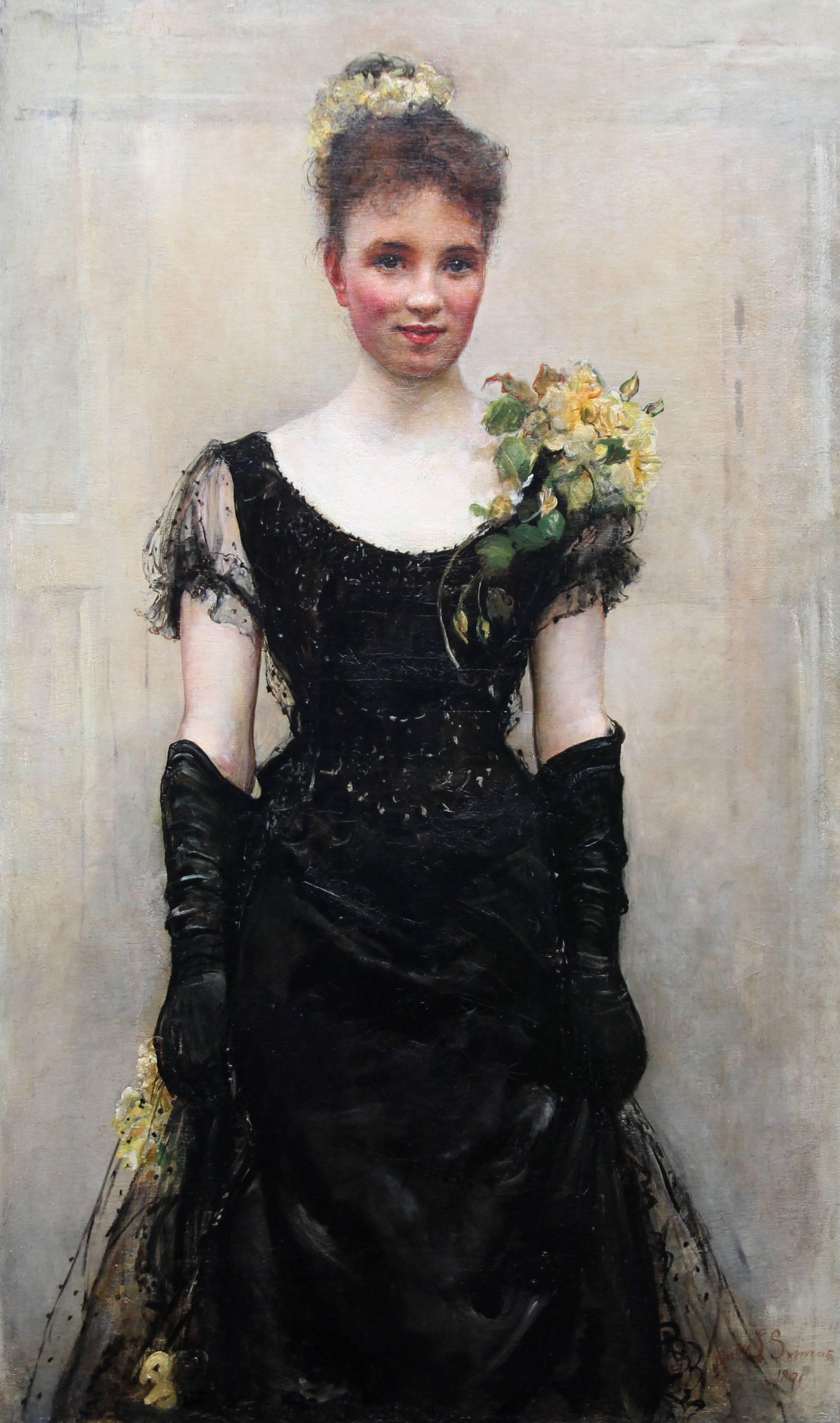 Debutante - British Victorian oil painting portrait Elsie Elizabeth Ebsworth  - Painting by Annie Louisa Swynnerton