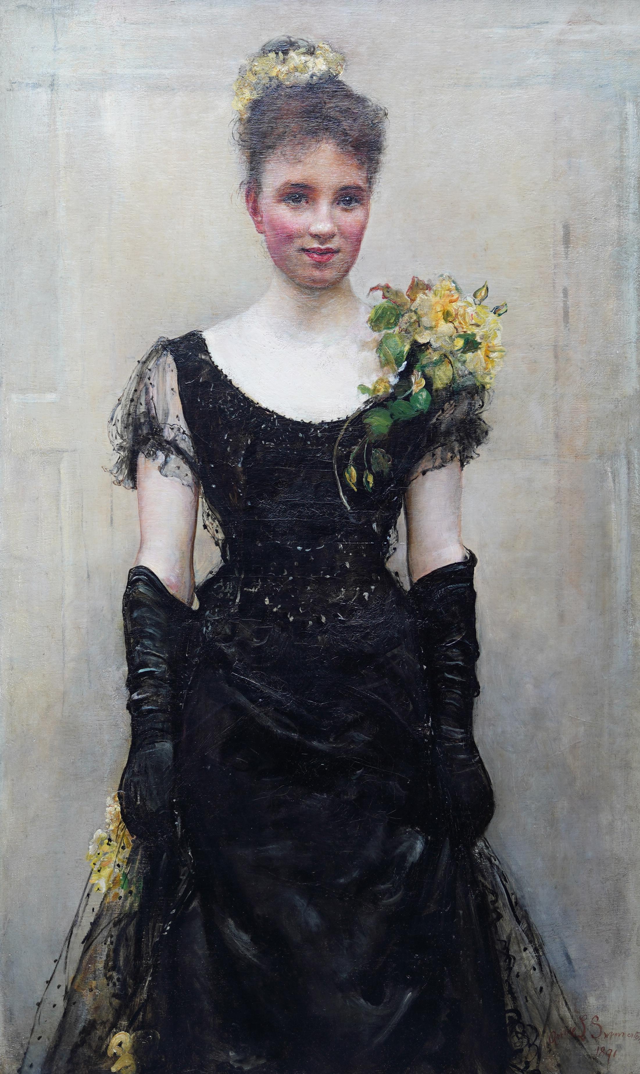 Debutante - British Victorian oil painting portrait Elsie Elizabeth Ebsworth  - Brown Portrait Painting by Annie Louisa Swynnerton