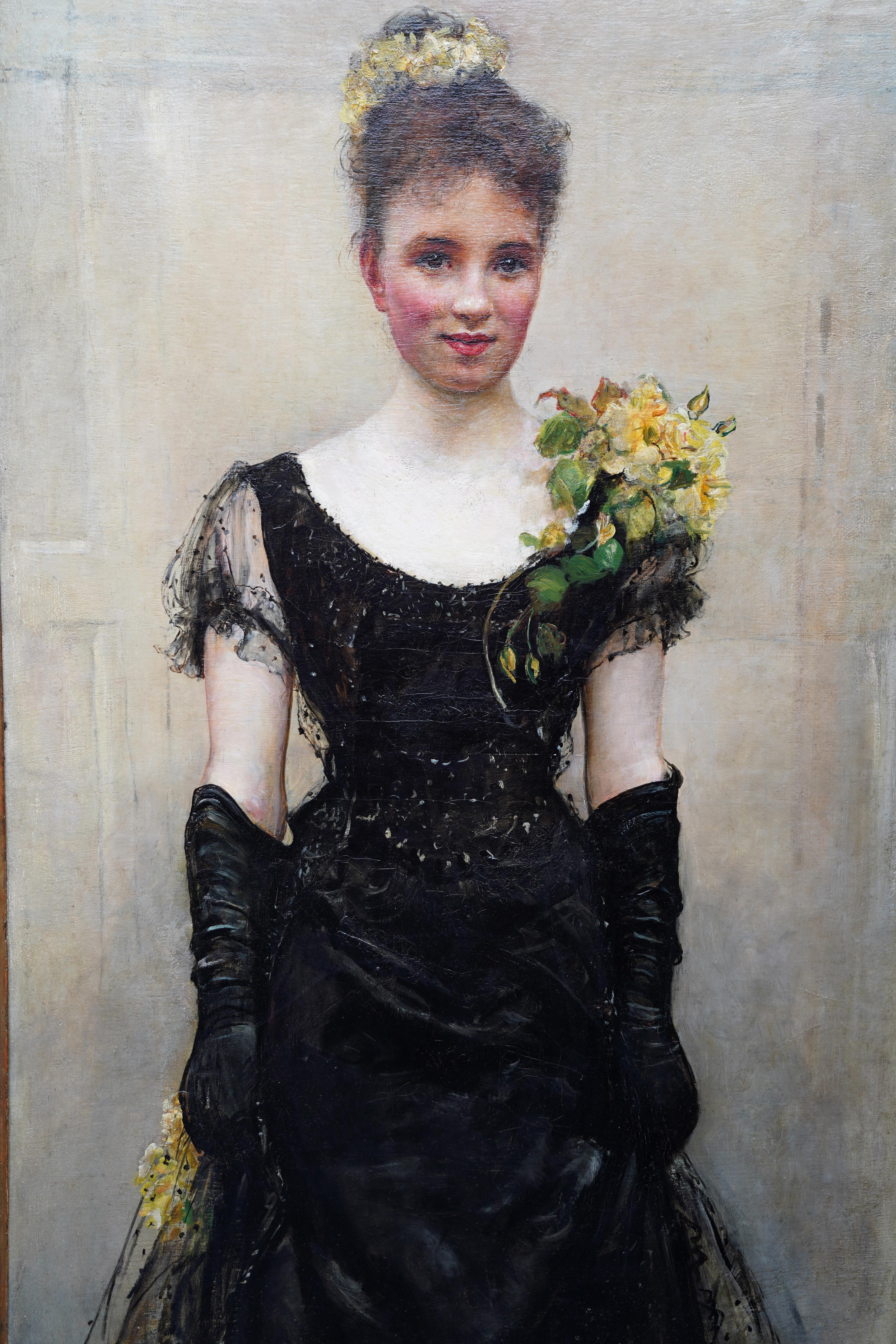 Debutante - British Victorian oil painting portrait Elsie Elizabeth Ebsworth  For Sale 1