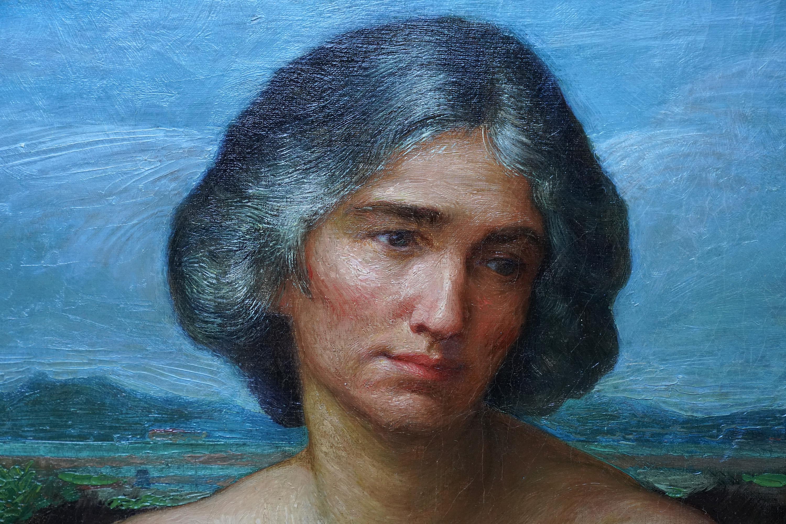 This stunning British 19th century Pre-Raphaelite portrait oil painting is attributed to famous Manchester born artist and elected associate of the Royal Academy, Annie Louisa Swynnerton. Manchester Art Gallery held a yearlong exhibition of her work