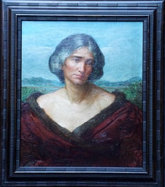 Retrato de una dama en un paisaje - pintura al óleo británica del siglo XIX