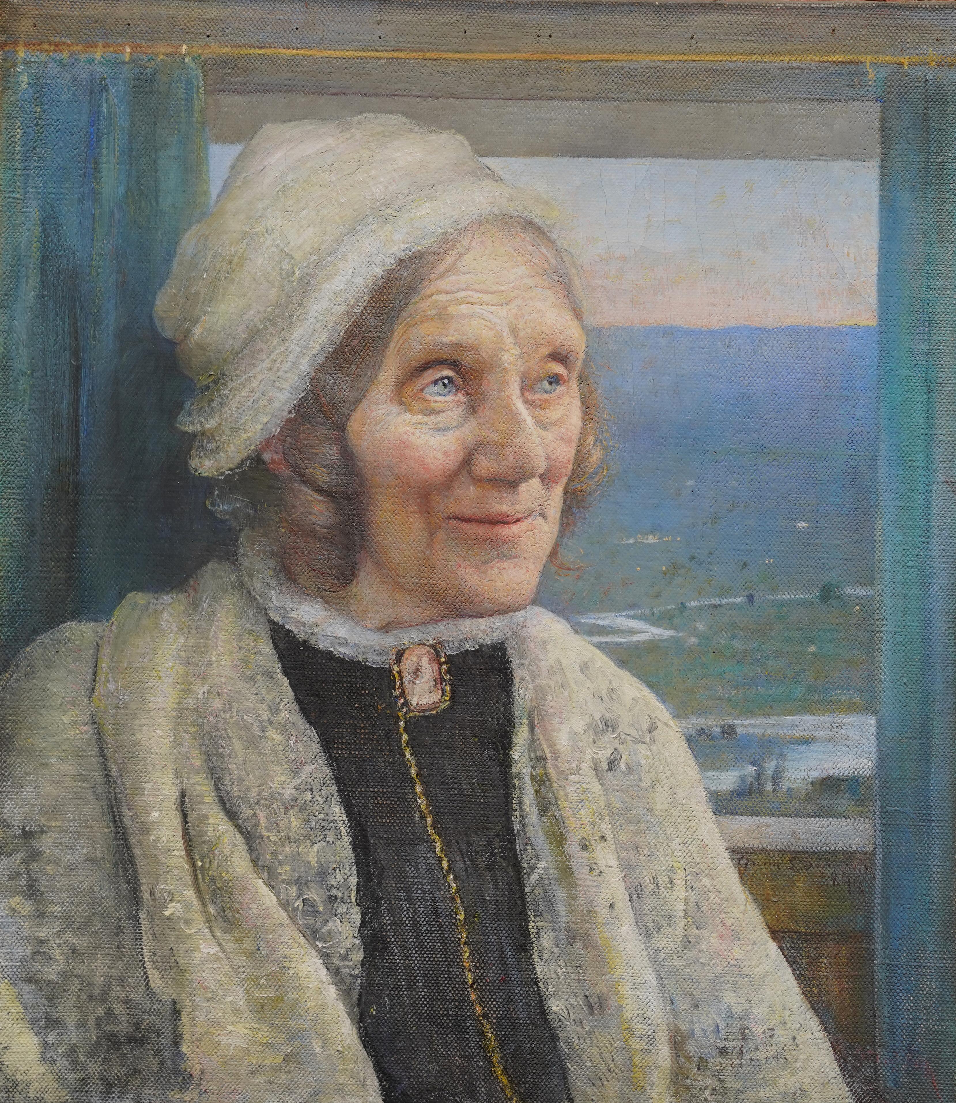 Ritratto di Emma Wood - dipinto ad olio di arte vittoriana britannica, nota artista femminile - Painting di Annie Louisa Swynnerton