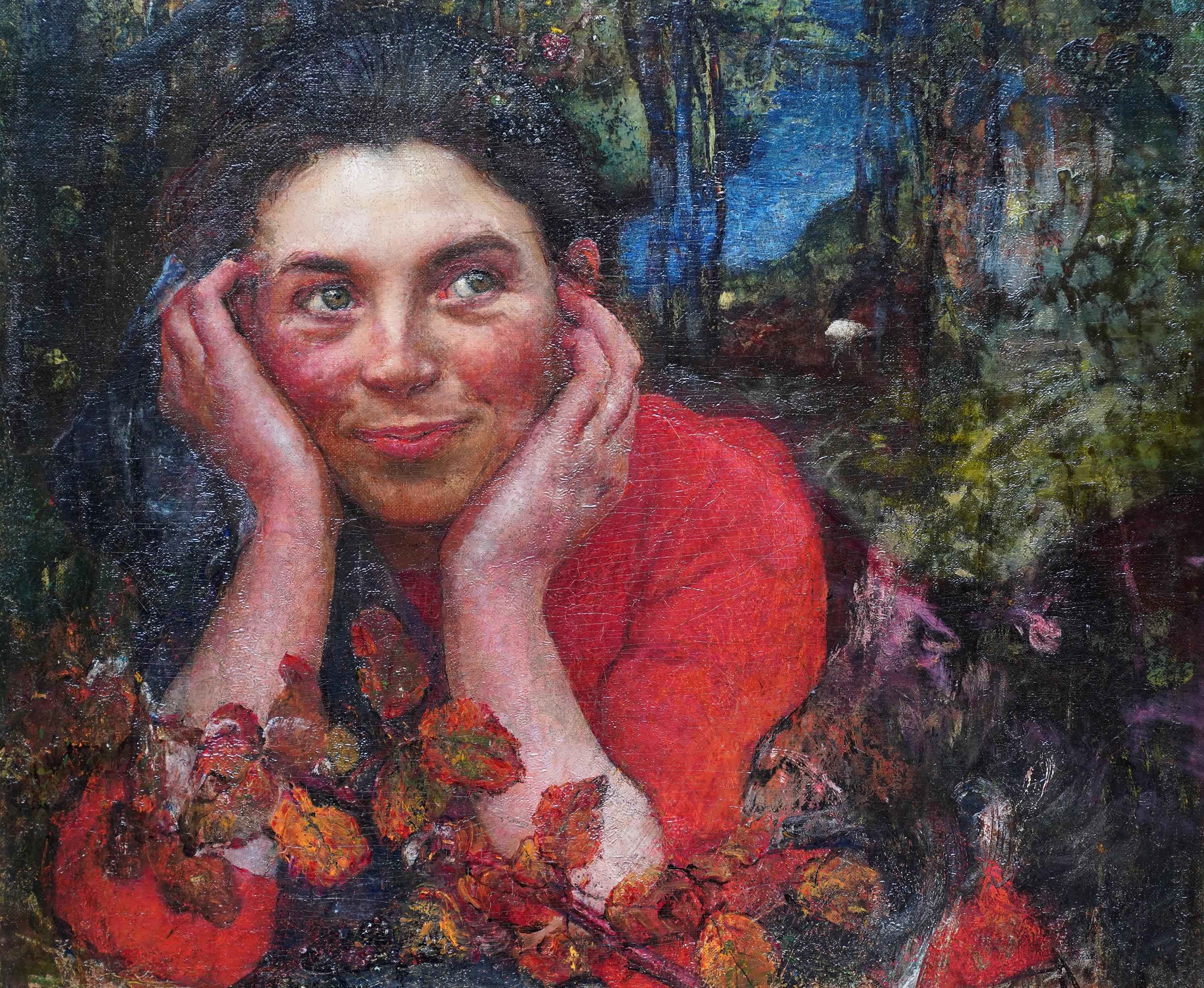 Fanciulla del bosco vittoriana - ritratto di artista femminile britannico del XIX secolo dipinto ad olio - Painting Vittoriano di Annie Louisa Swynnerton