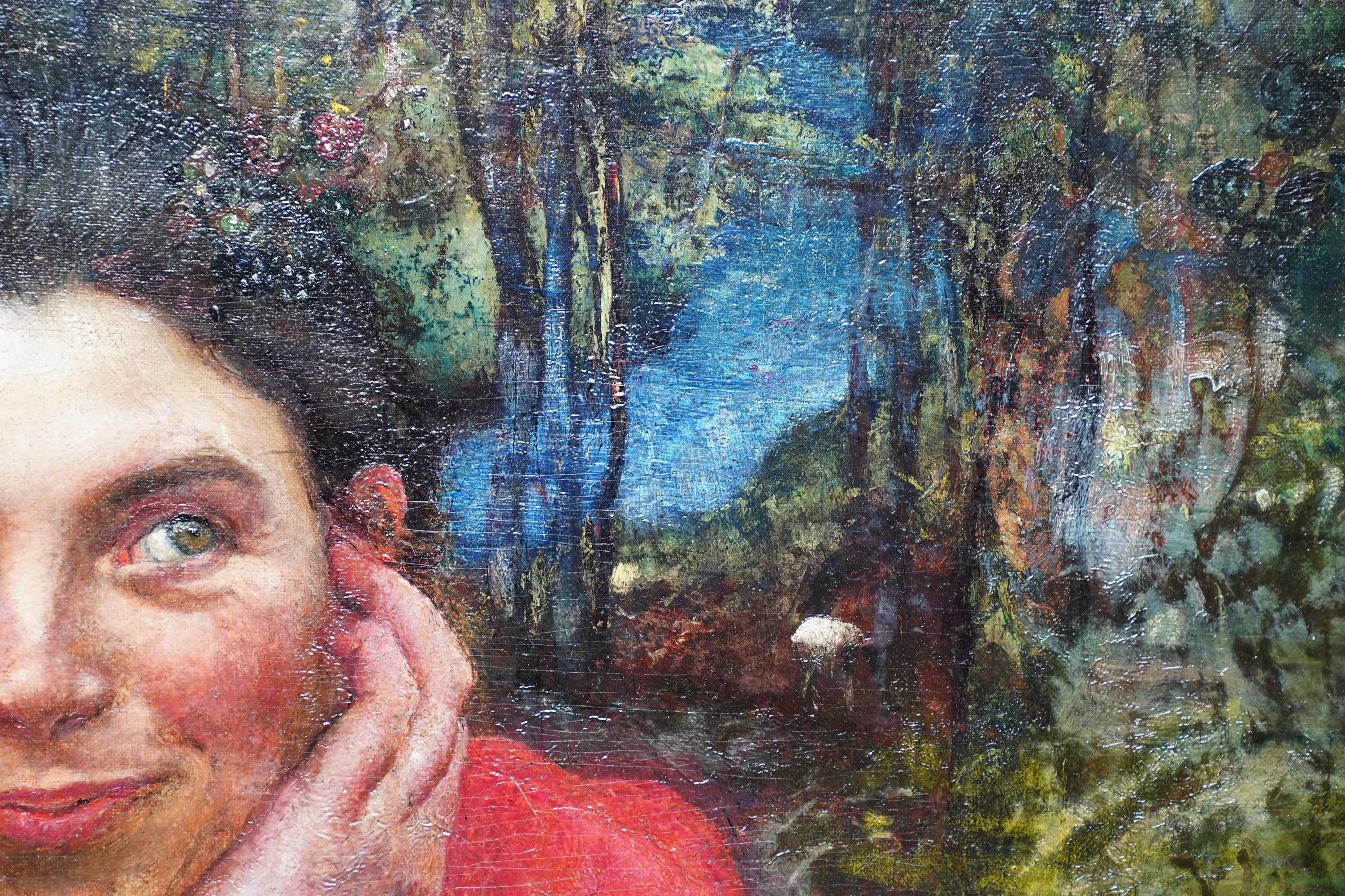 Fanciulla del bosco vittoriana - ritratto di artista femminile britannico del XIX secolo dipinto ad olio in vendita 1