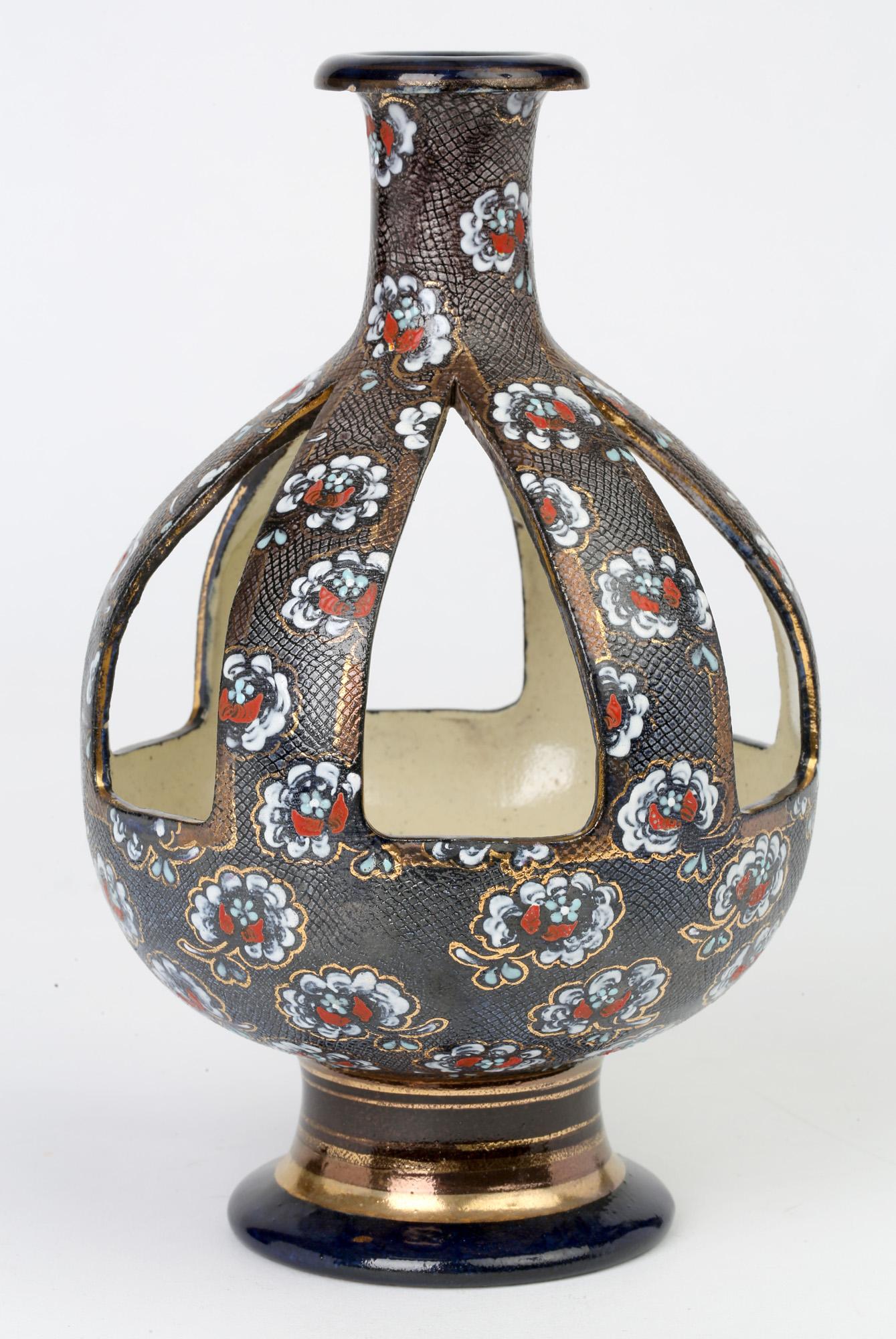 English Annie Lyons for Doulton Lambeth Slaters Rare Reticulated Pot Pourri Vase