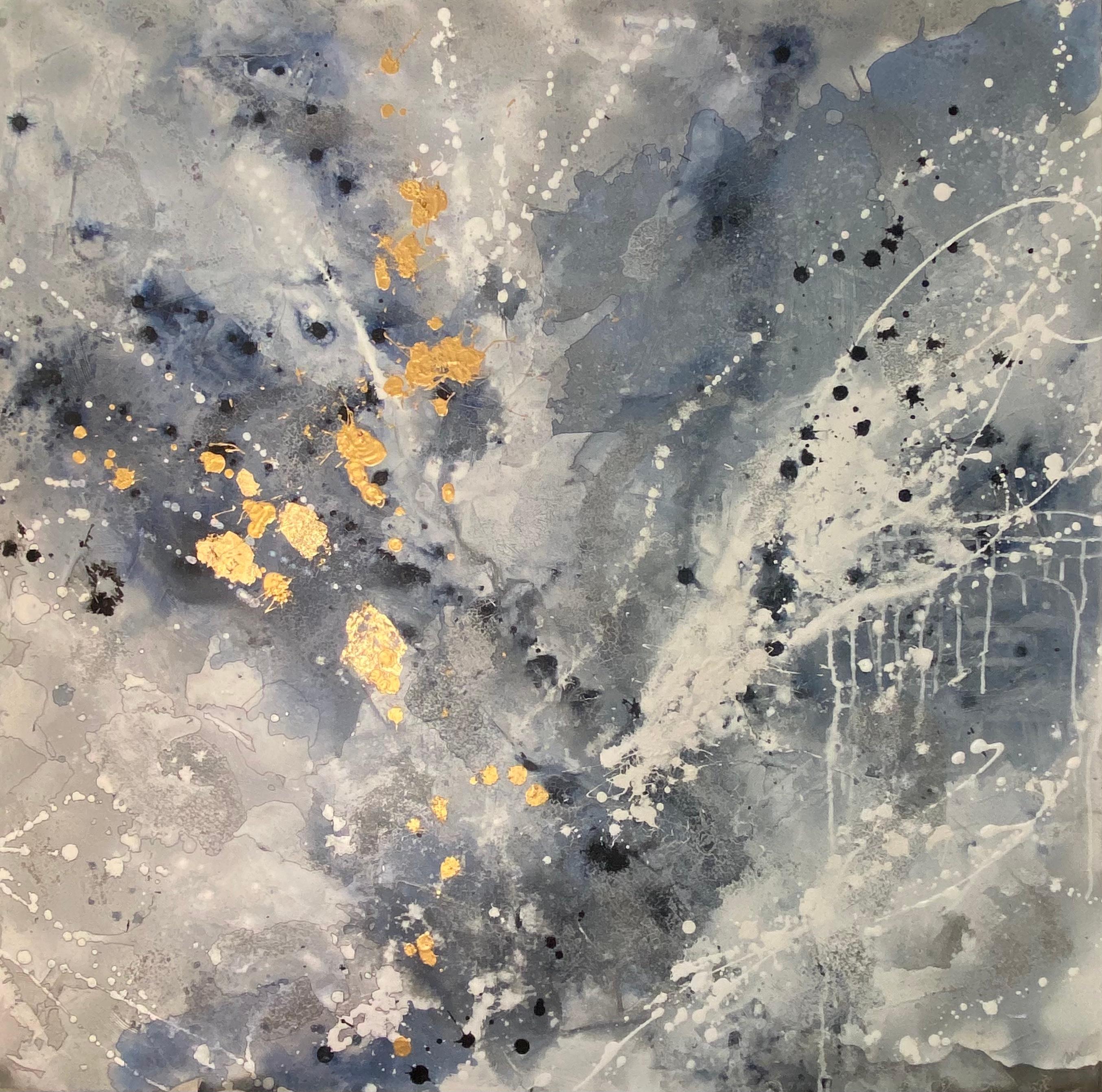 Snow Tires, Abstract Painting, Mixed Media on Canvas, Signed - Mixed Media Art by Annie Mandelkern