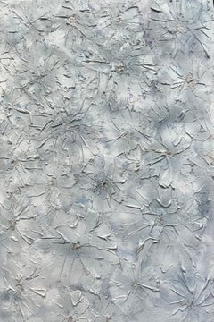 Delicate Flower Baby Blue, Floral Abstract Mixed Media on Canvas, Signed