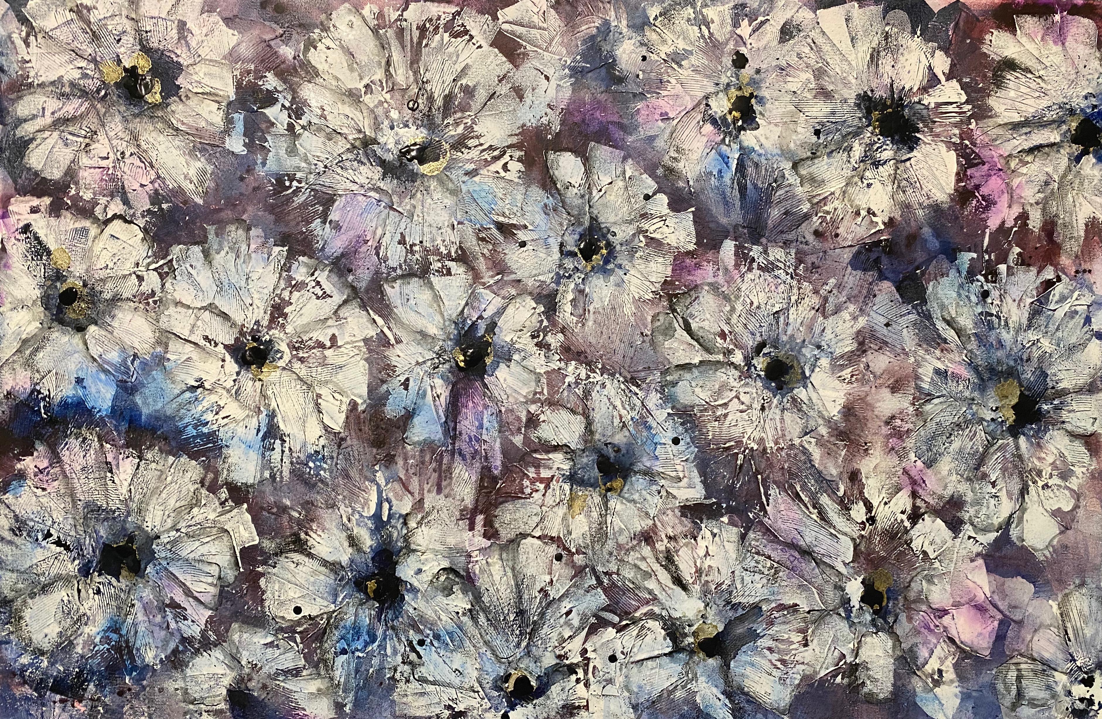 Plummet, Floral Abstract Painting, Mixed Media on Canvas, Signed 