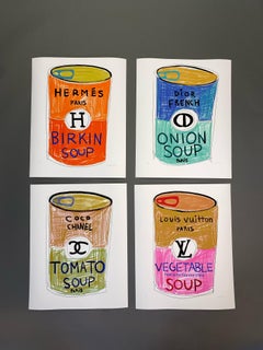 4 fashion icons soup can prints, colorful limited edition digital paintings