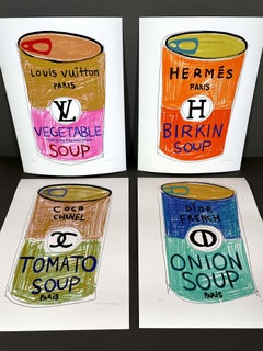 4 Soup prints 11x14", Colorful and whimsical hand-drawn fashion paintings