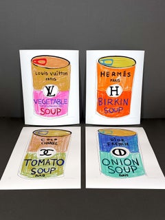 4 Soup prints 11x14", Colorful and whimsical hand-drawn fashion paintings