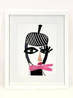 Figure Head I, framed original print with hand-drawn embellishments