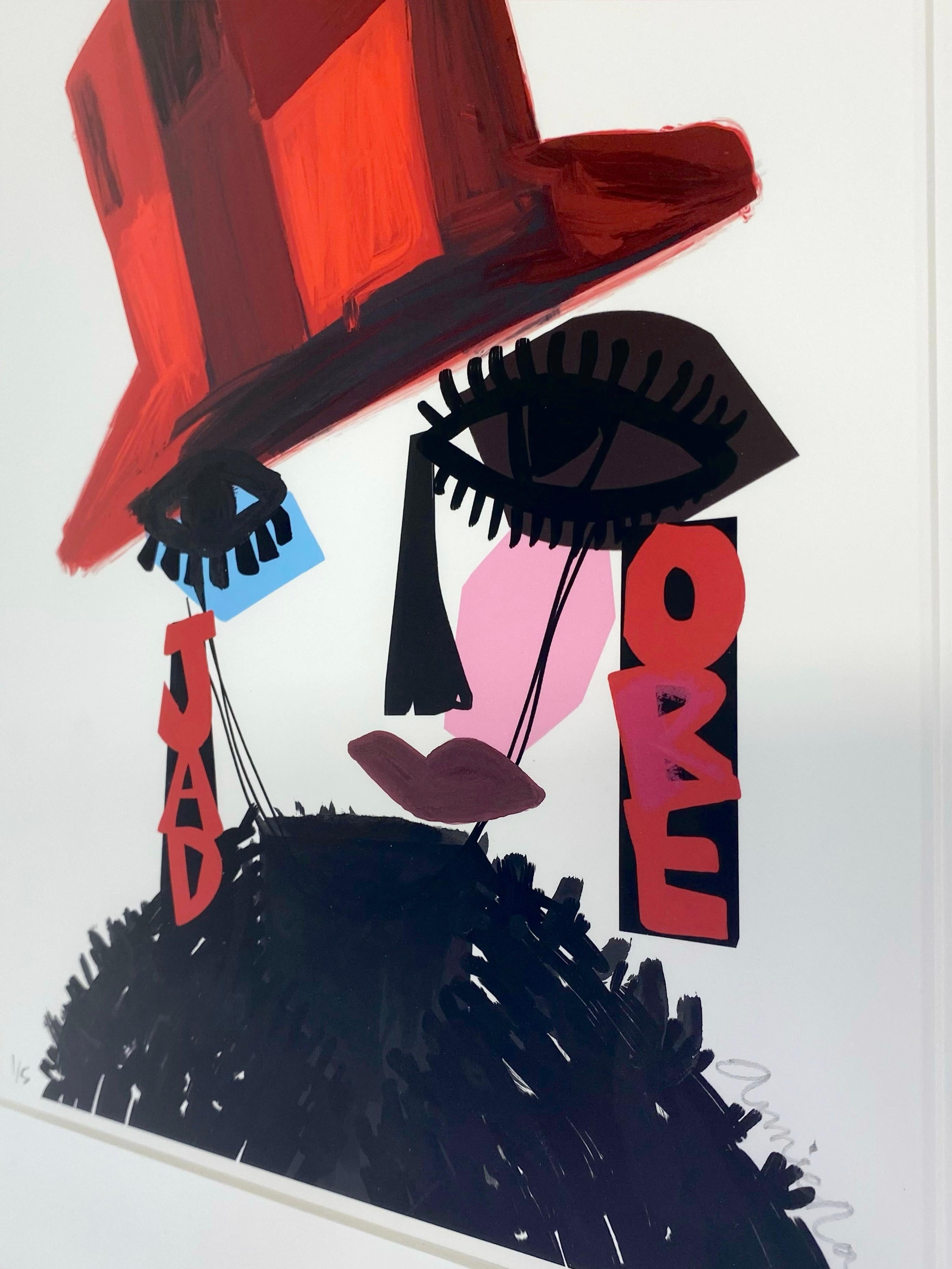 Figure Head III J'adore, encadrée, avec embellissements dessinés à la main - Gris Figurative Print par Annie Naranian