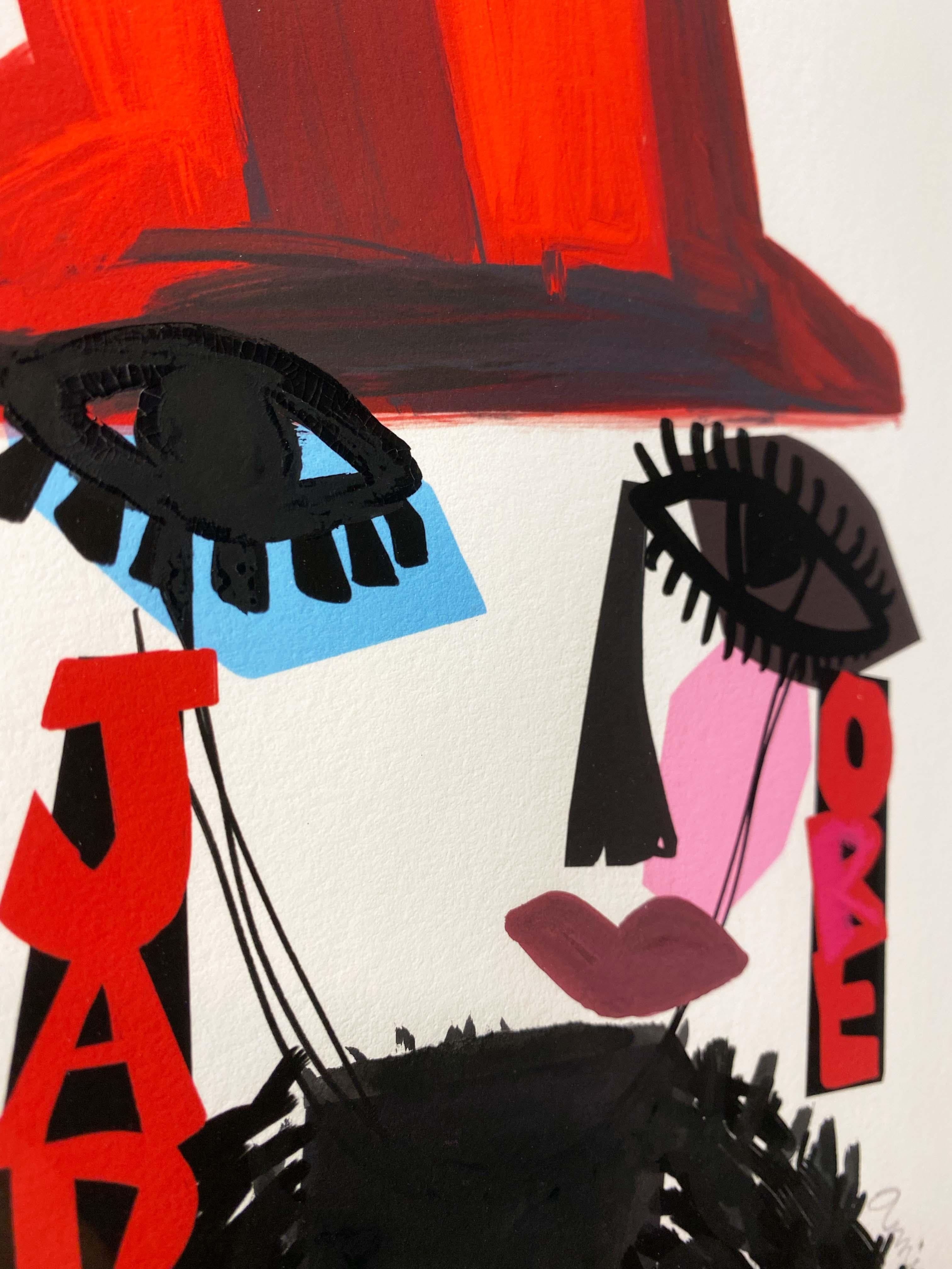 Figure Head III J'adore, encadrée, avec embellissements dessinés à la main en vente 1