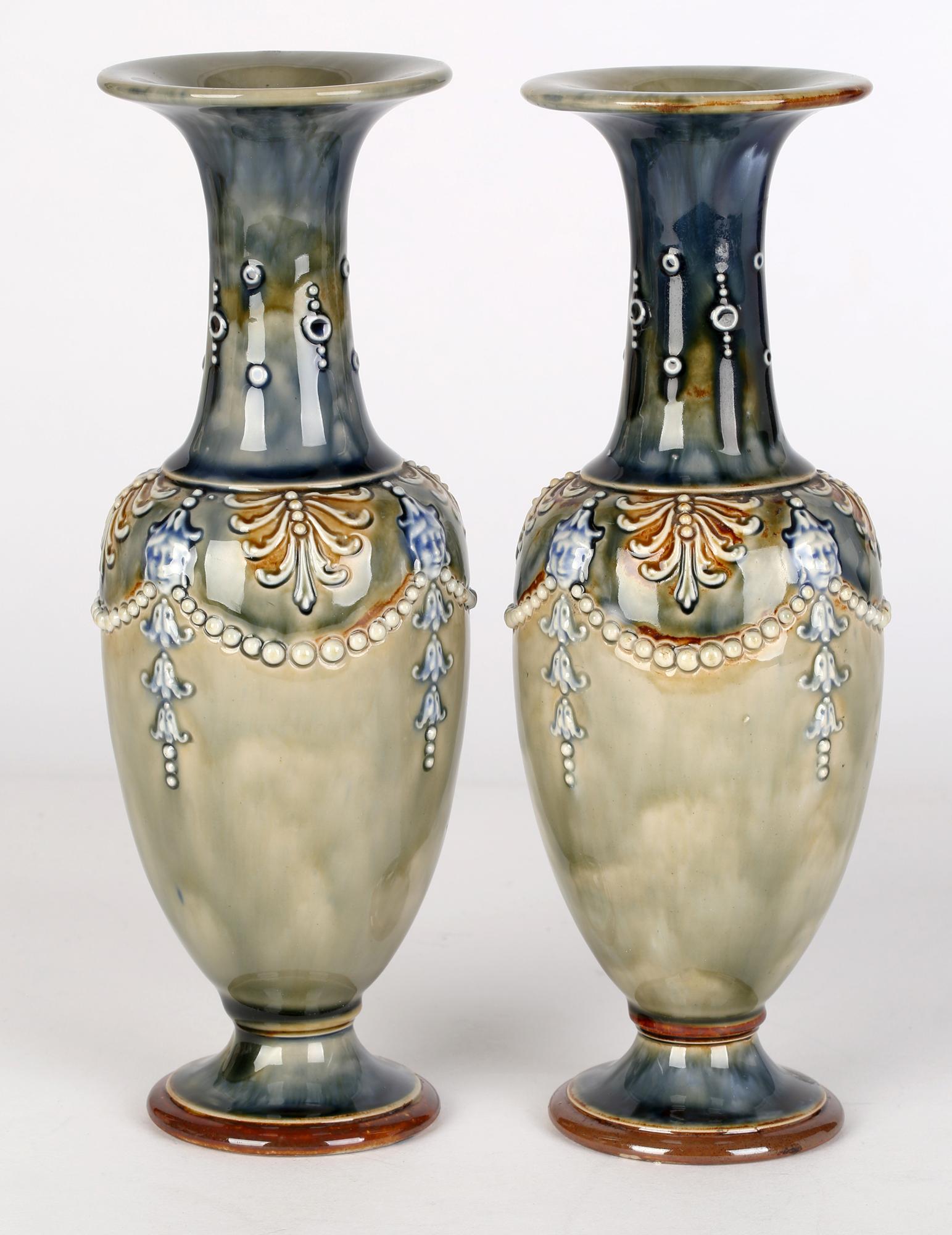 Annie Partridge Pair Doulton Lambeth Art Nouveau Vases with Maiden Masks 5