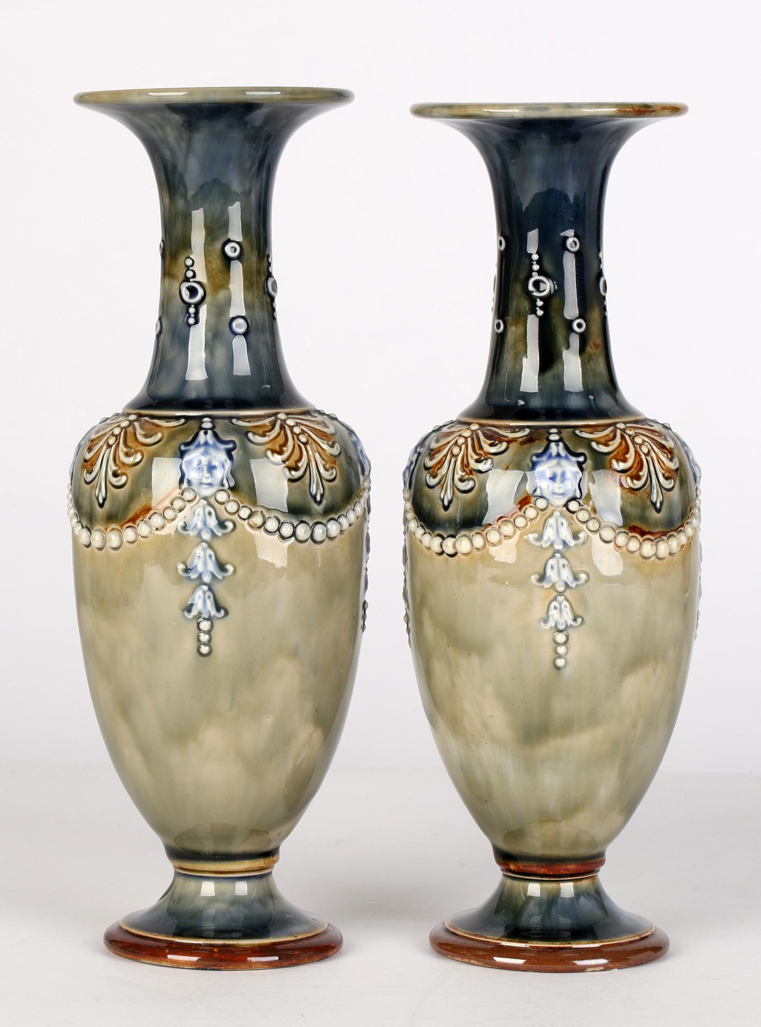 Annie Partridge Pair Doulton Lambeth Art Nouveau Vases with Maiden Masks 8