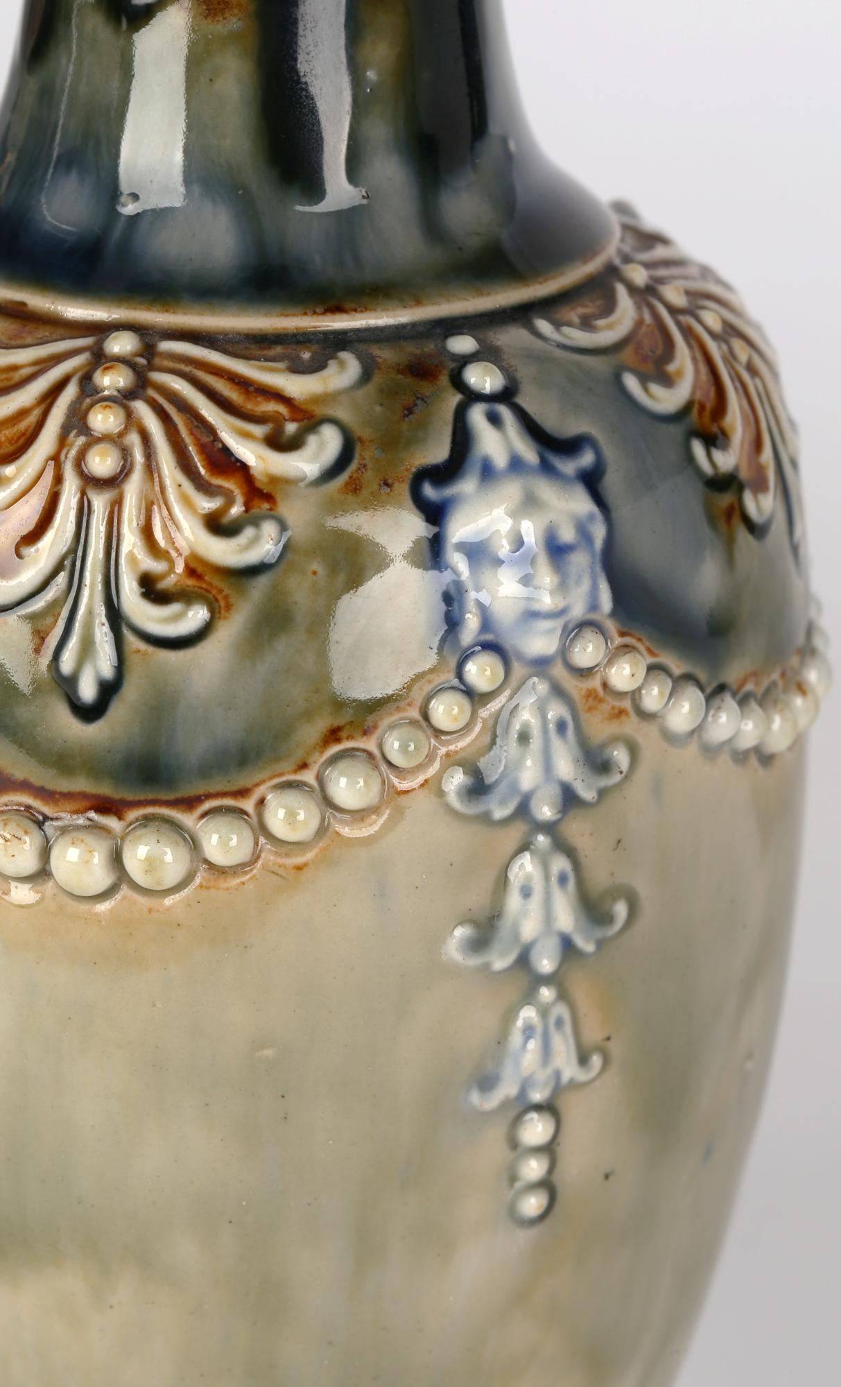 Annie Partridge Pair Doulton Lambeth Art Nouveau Vases with Maiden Masks 10