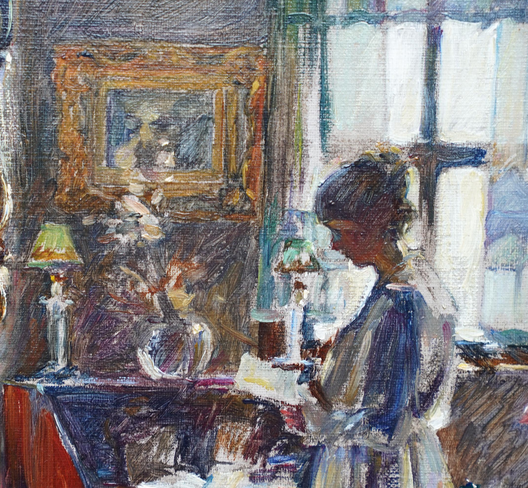 Interior with Lady Reading - Scottish Edwardian 1910 art portrait oil painting For Sale 3