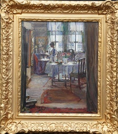 Used Interior with Lady Reading - Scottish Edwardian 1910 art portrait oil painting
