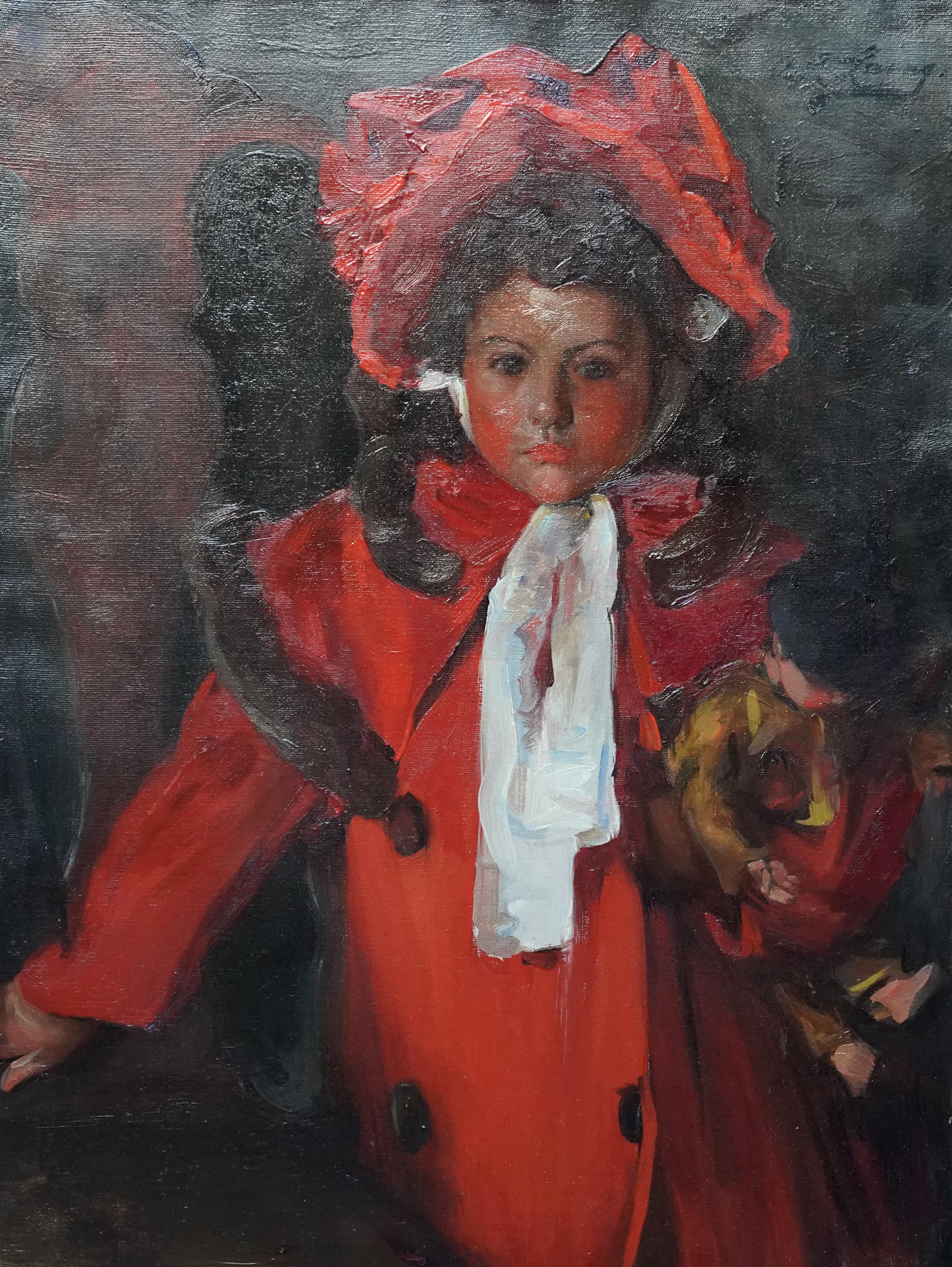 Porträt eines Mädchens in Rot – schottisches Ölgemälde eines Mädchens aus Glasgow, 1900 – Painting von Annie Rose Laing